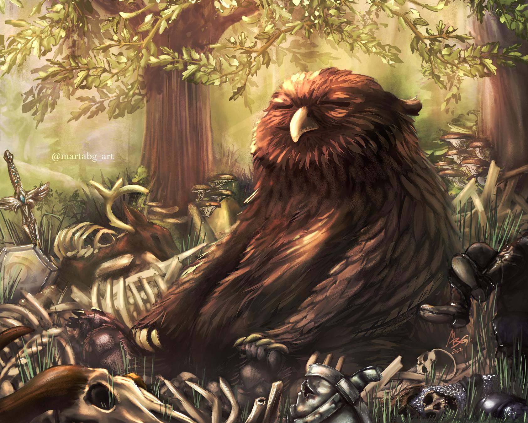 Art] [OC] So Owlbears are extremely ferocious predators, but sometimes. they just chill