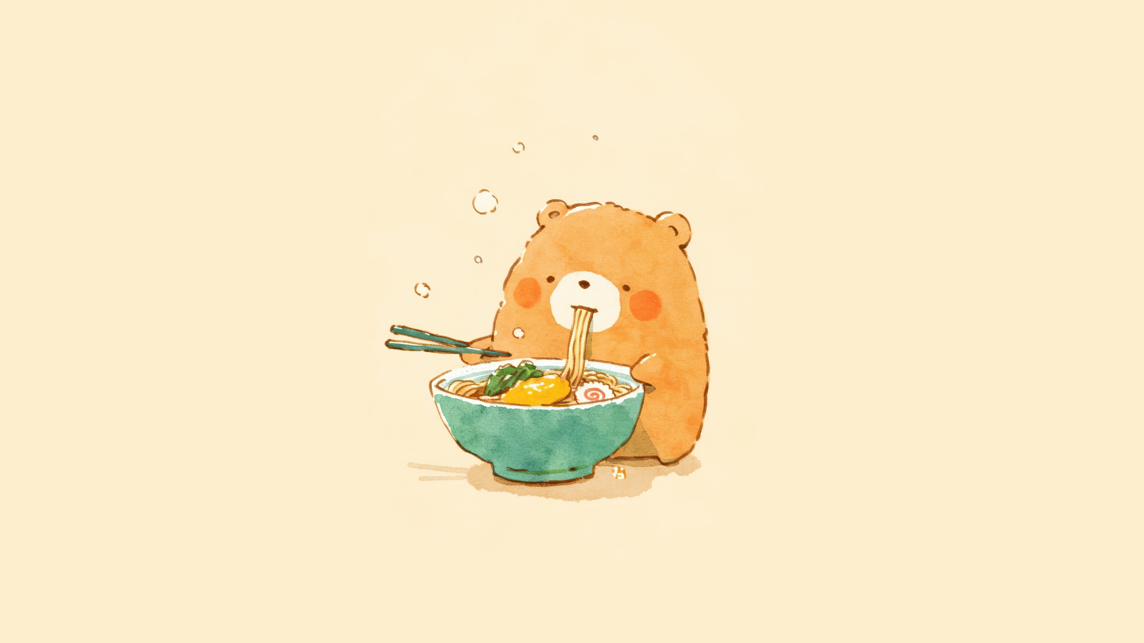 Bear Chibi Eating Ramen Anime Art Wallpaper 4K HD PC d