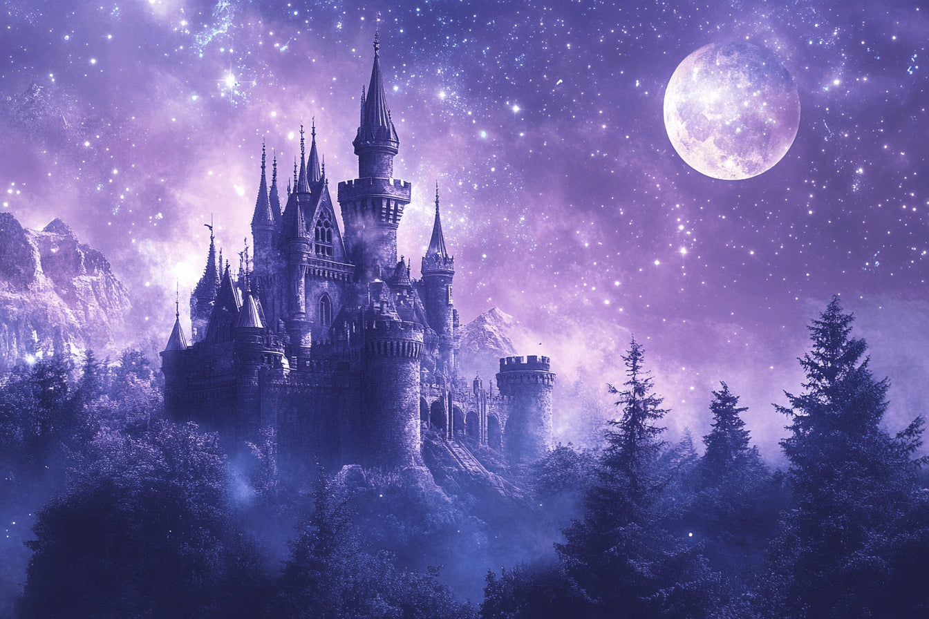 Castle Mural Wallpaper. Mystical Purple Night Sky