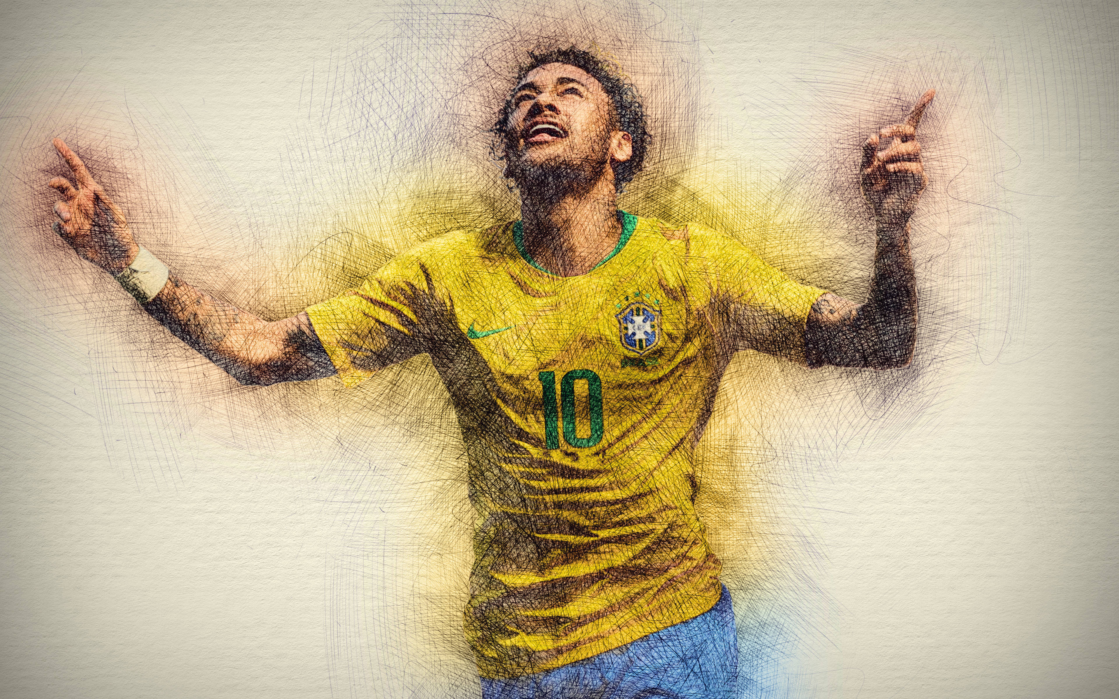 Download Caption: Vibrant Colored Sketch of Neymar Jr. Wallpaper