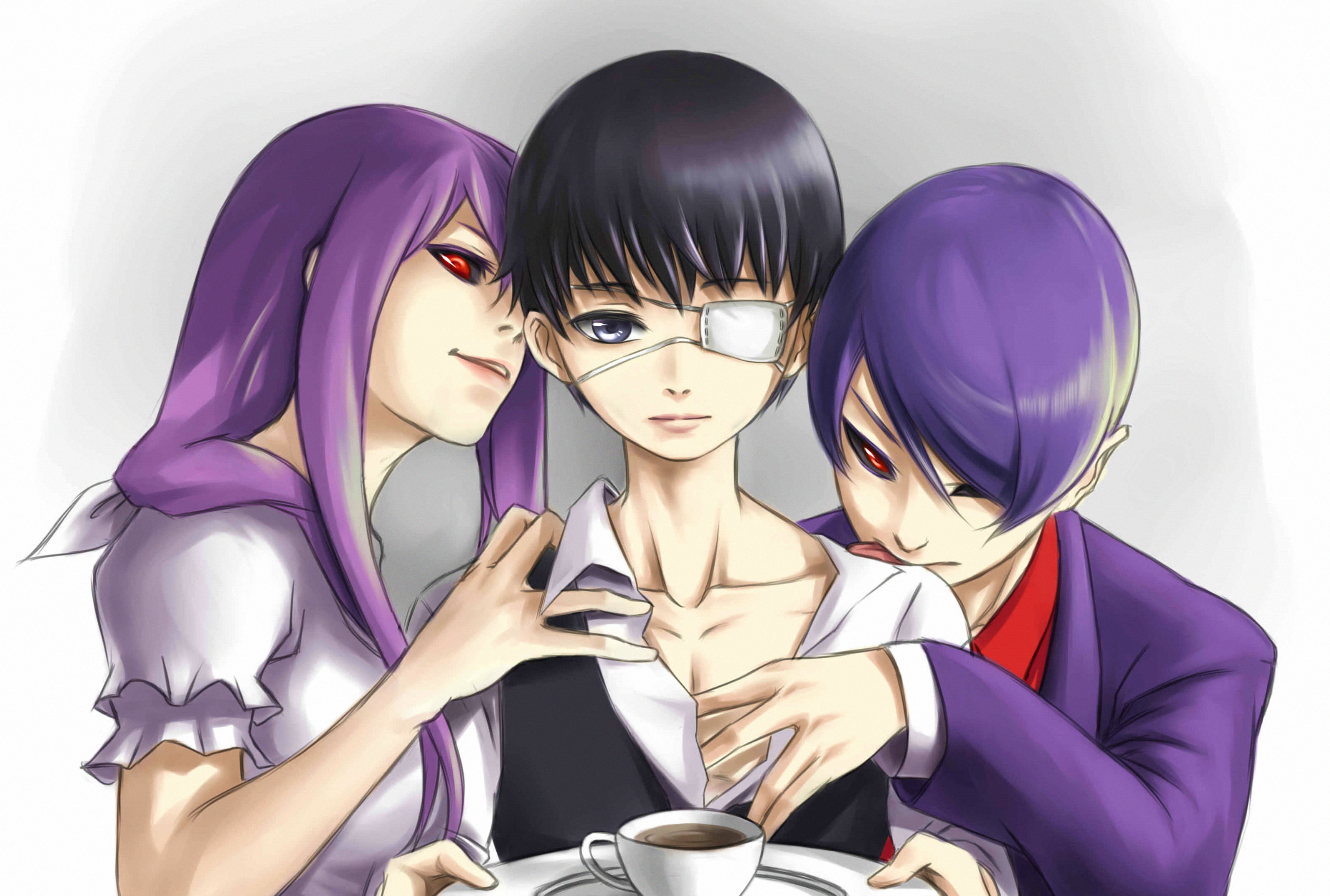Desktop wallpaper: Anime, Tokyo Ghoul, Ken Kaneki, Rize Kamishiro, Shū Tsukiyama 4K free download for PC. 960012