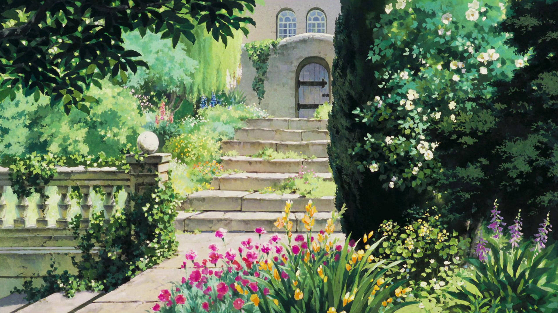 Download Studio Ghibli Scenery Garden Steps Wallpaper