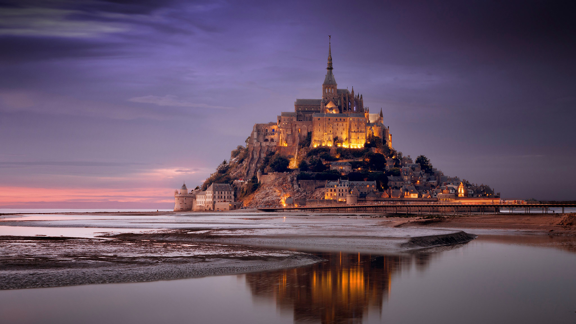 France Monastery Mont Saint Michel Normandy Reflection HD Travel Wallpaper