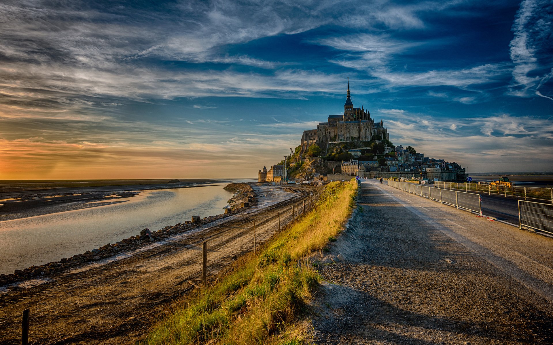 Mont Saint Michel At Sunset: Stunning Normandy Monastery Landscape, France HD Wallpaper By Dave Wong