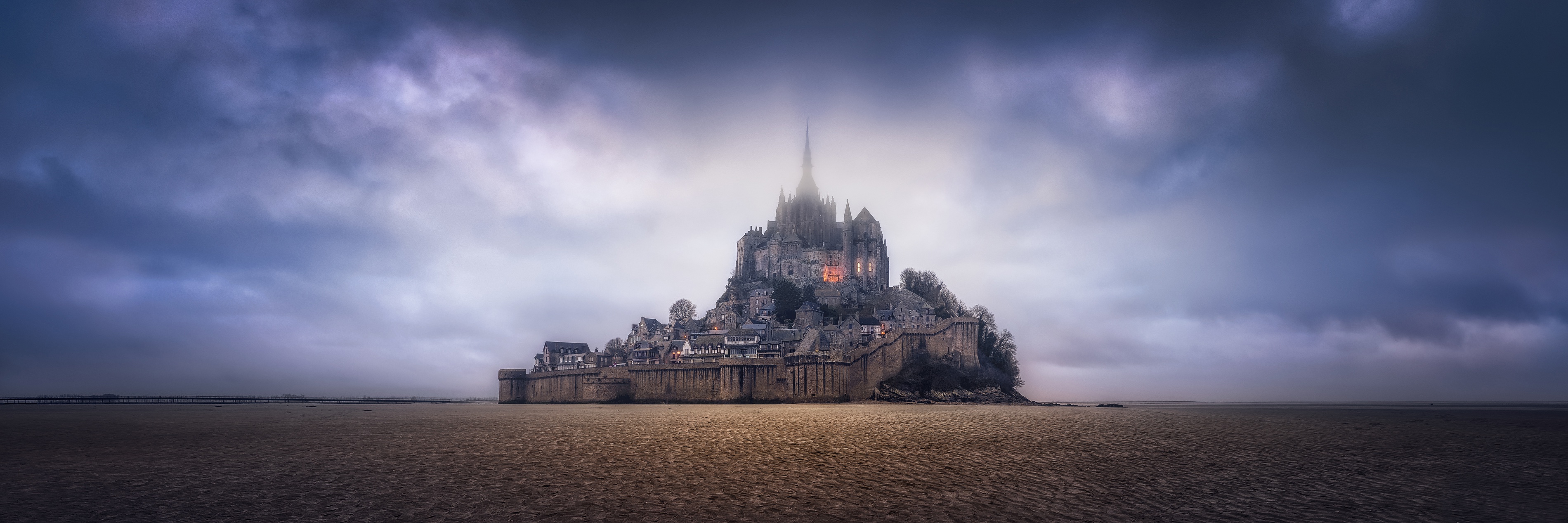 Wallpaper the sky, rocks, France, panorama, fortress, France, normandy, Normandy for mobile and desktop, section пейзажи, resolution 3800x1267