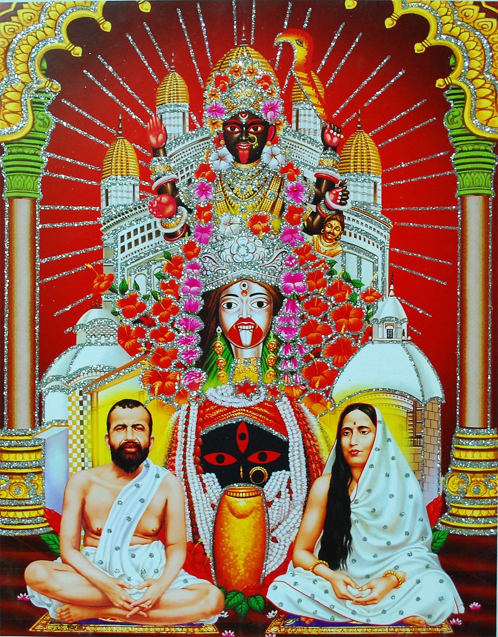 Trendy Shoppe Paper Goddess Kali Of Kalighat, Tarapith And Dakshineshwar With Sri Ramakrishna And Maa Sarada Glittering Poster (12 X 16 Inches, Multicolour), Amazon.in: Home & Kitchen