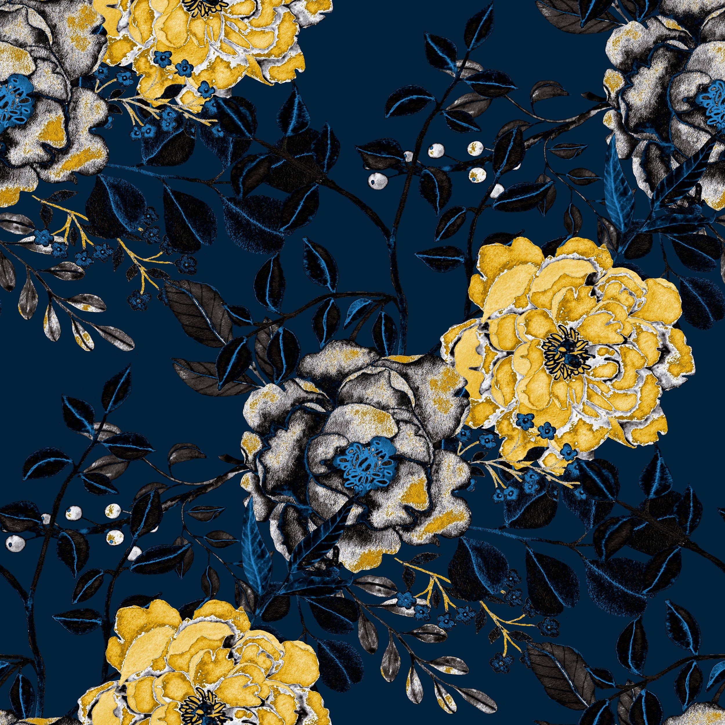 Vintage Navy Blue Botanical Floral Removable Wallpaper'' inch x 10'ft