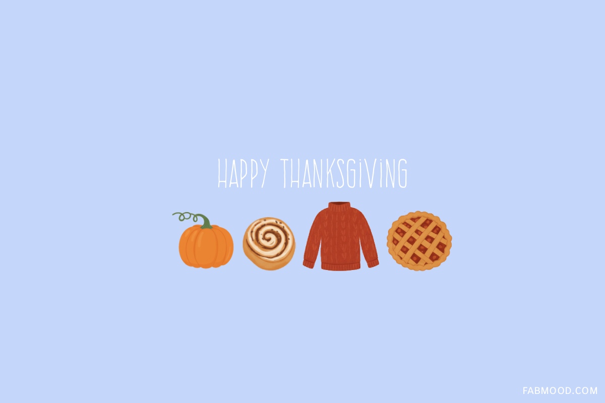 Cute Minimalist Thanksgiving Aesthetic Wallpaper for iPad, Cinnamon Roll, Pie & Sweater