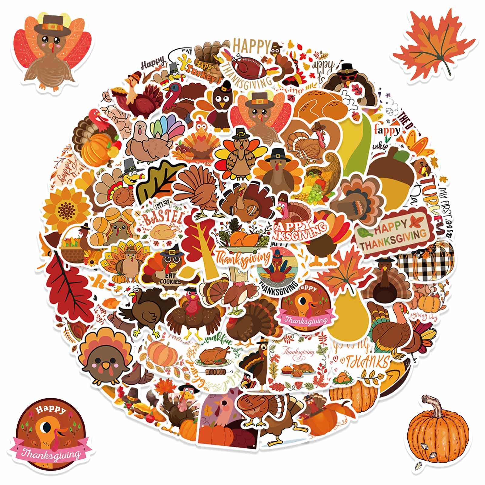 Thanksgiving Stickers 100 PCS Pack Pumpkin Turkey Fall Sticker Decals Waterproof Cute Aesthetic Stickers for Kids Teens Thanksgiving Day Decoration Gifts, Toys & Games