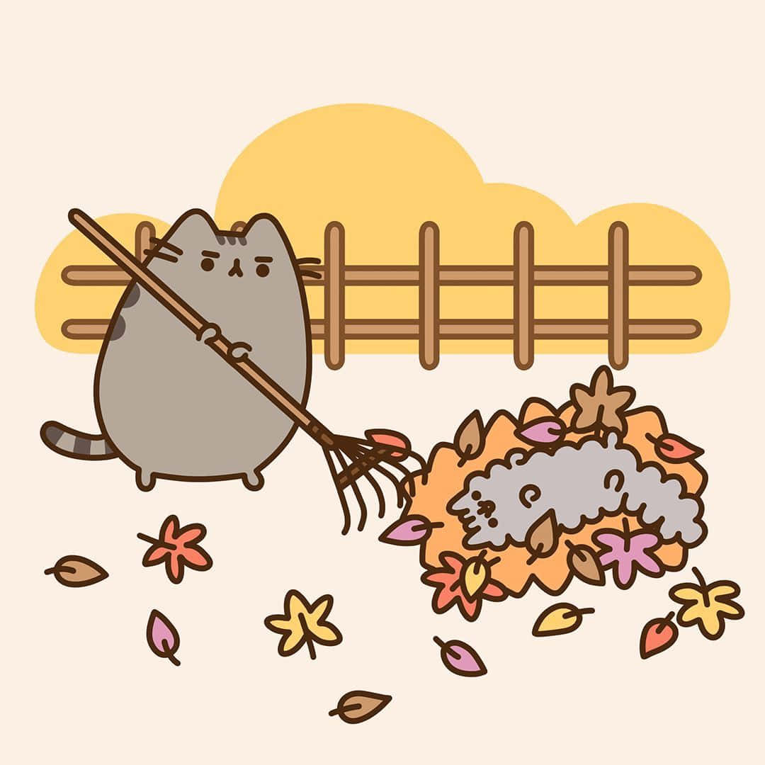 Download Adorable Kawaii Pusheen Staring Right Into Your Heart Wallpaper