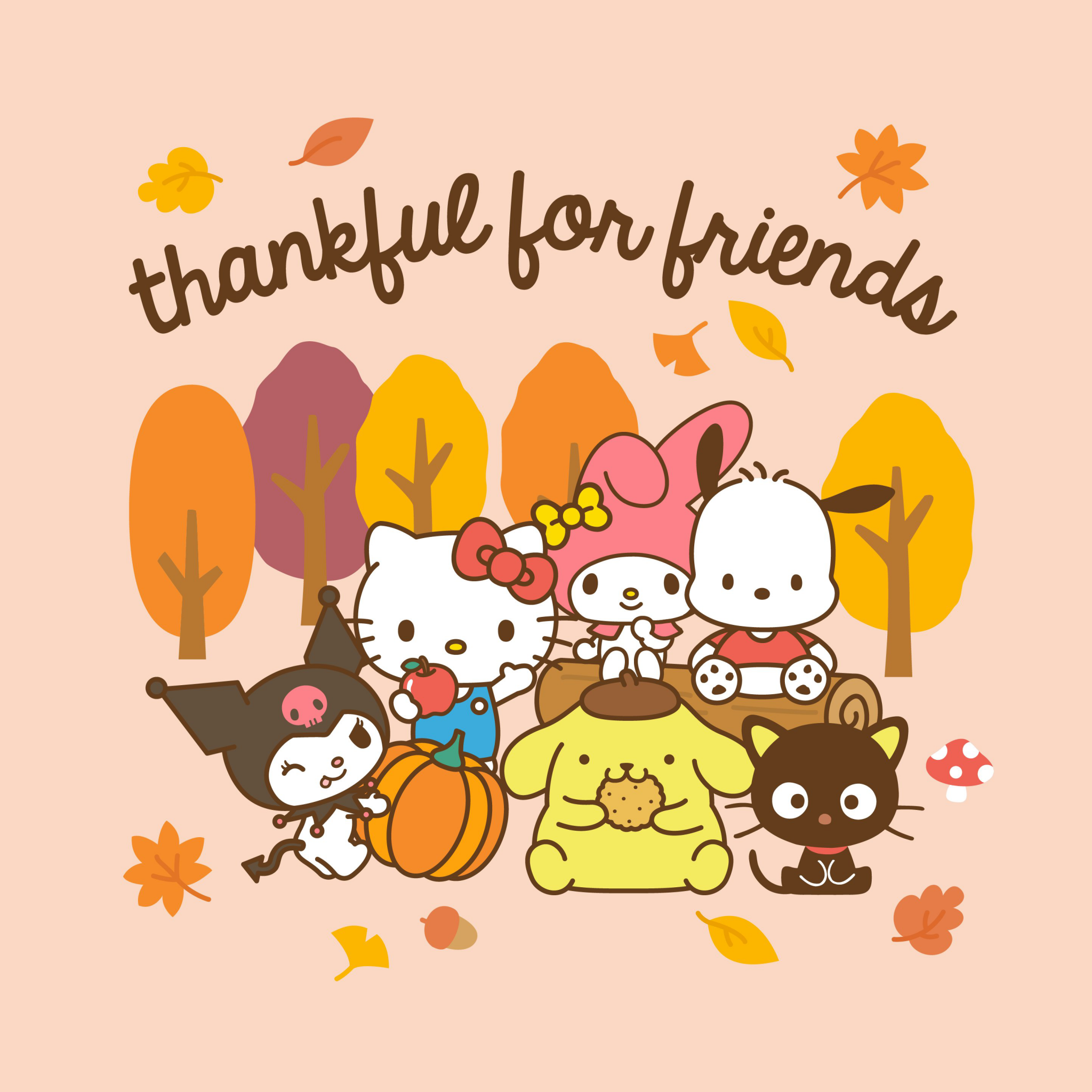 Thankful Wallpaper 4K, Friends, Sanrio, Hello Kitty