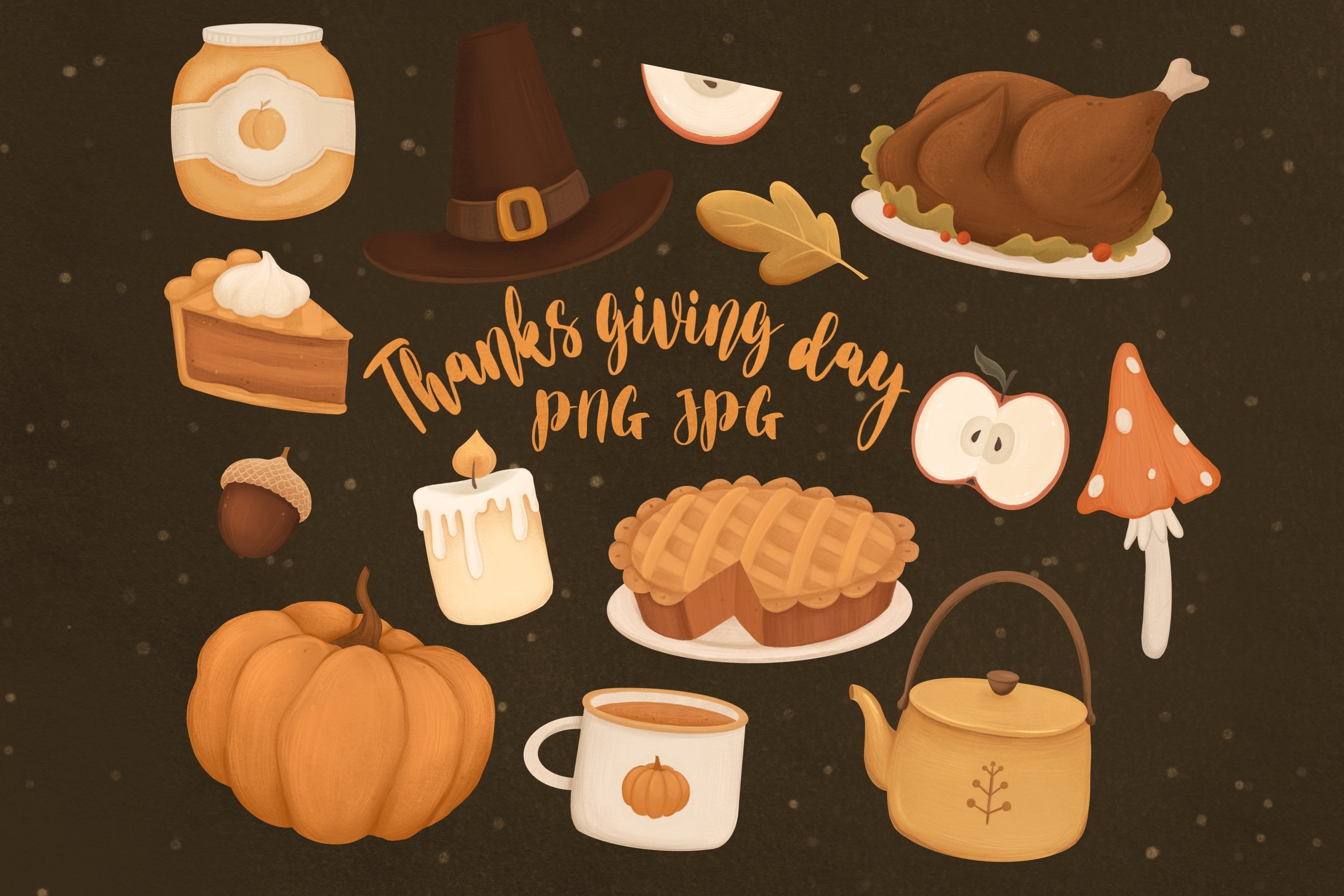 Thansgiving day clip art set autumn fall warm PNG JPG