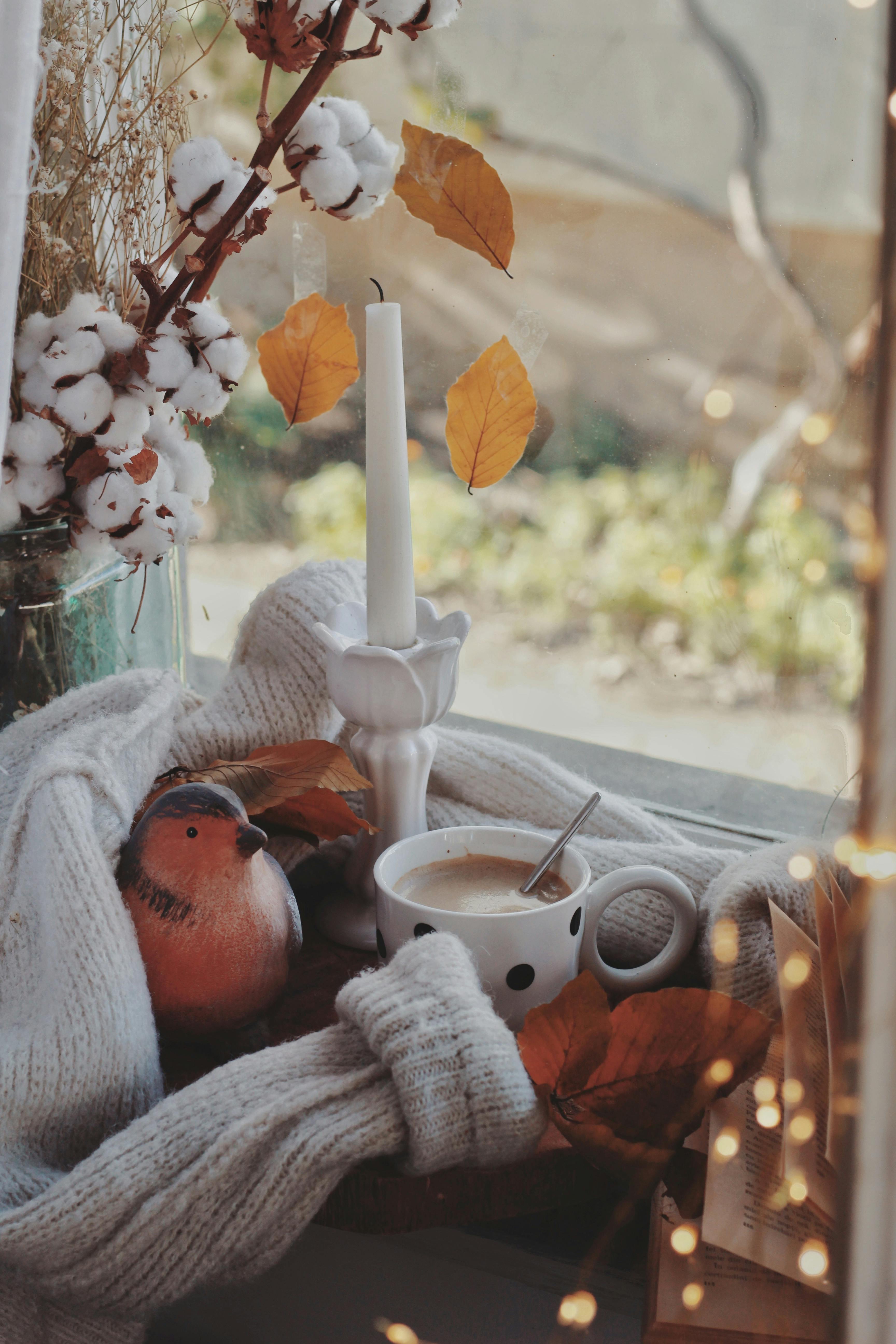 Cozy Autumn Scene with Coffee and Candle · Free