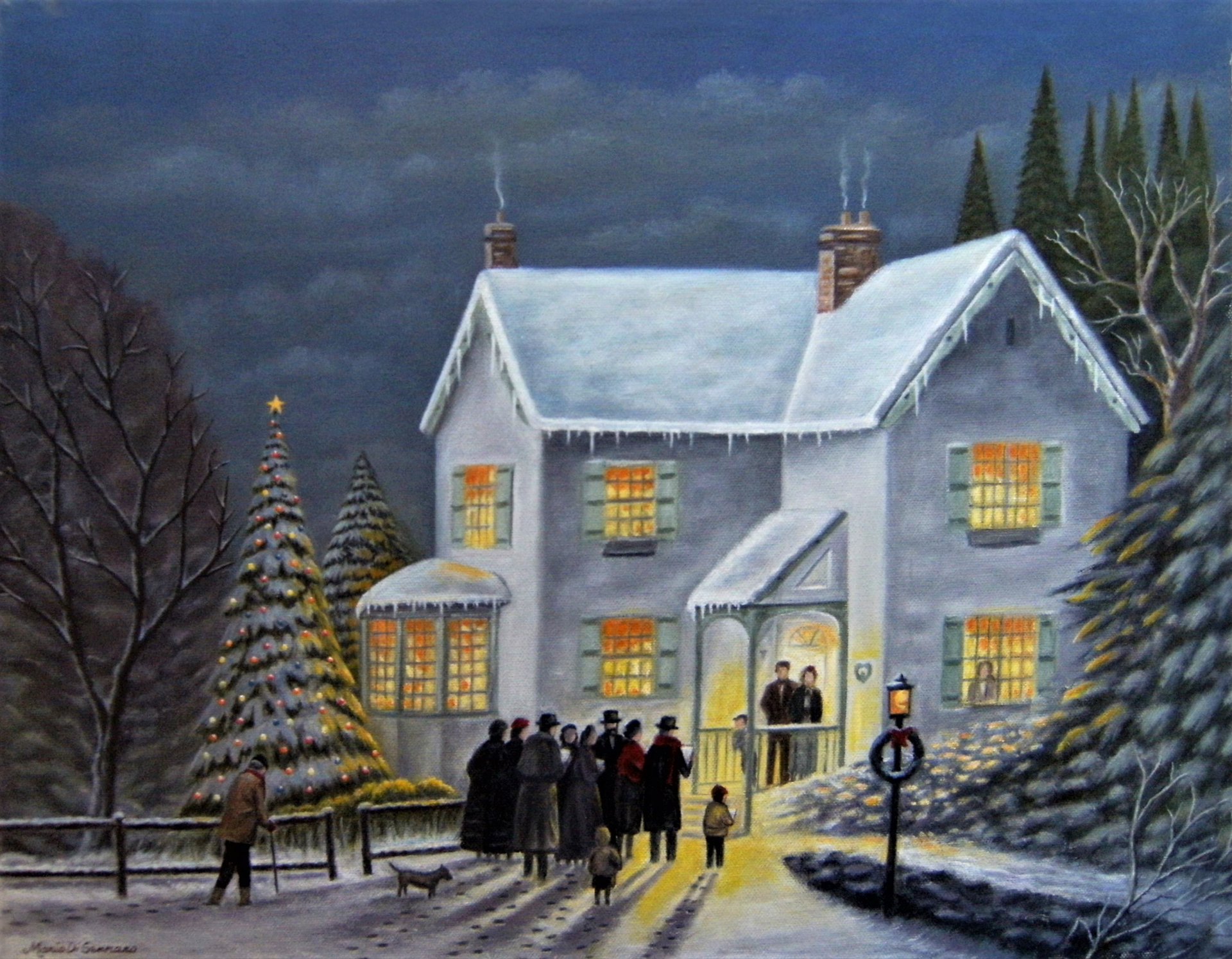 Phone wallpaper: Vintage, Christmas, Painting, Artistic, House, Snow, Winter 871189