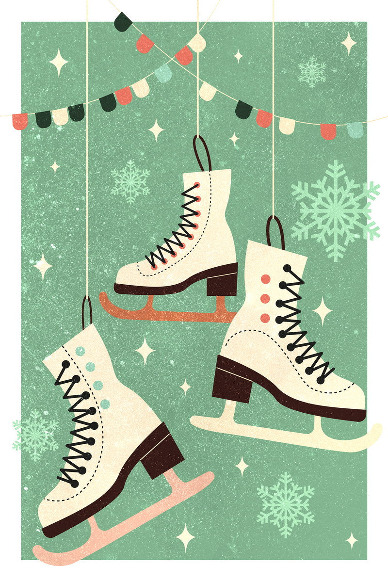 Poster Christmas Ice Skates Poster Wall Art Print Vintage Winter Holiday Decor Snowflakes Cozy Seasonal Artwork Hallway Kids Room