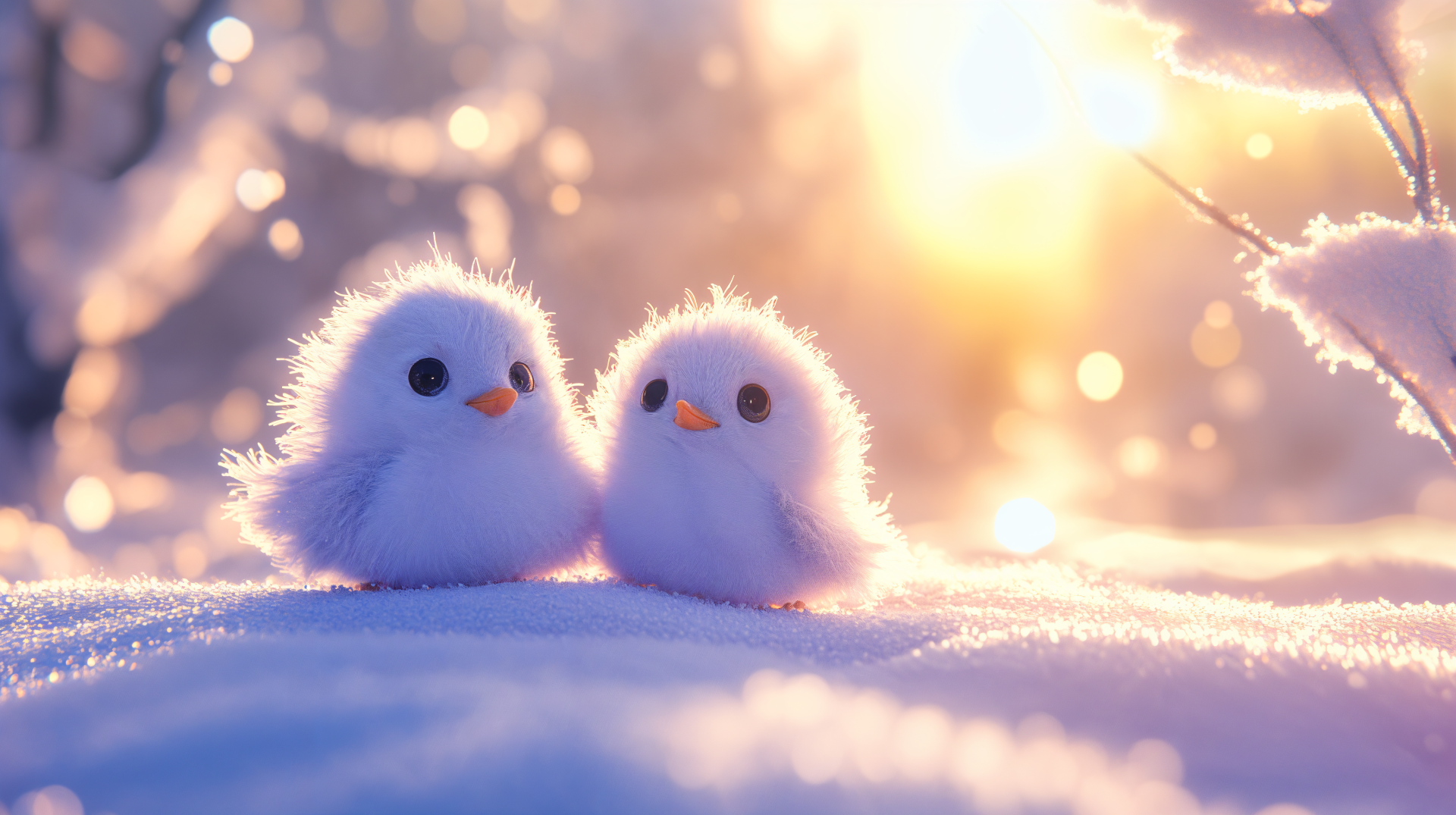 Cute Winter: A 4K Ultra HD Wallpaper of Adorable Snowy Companions
