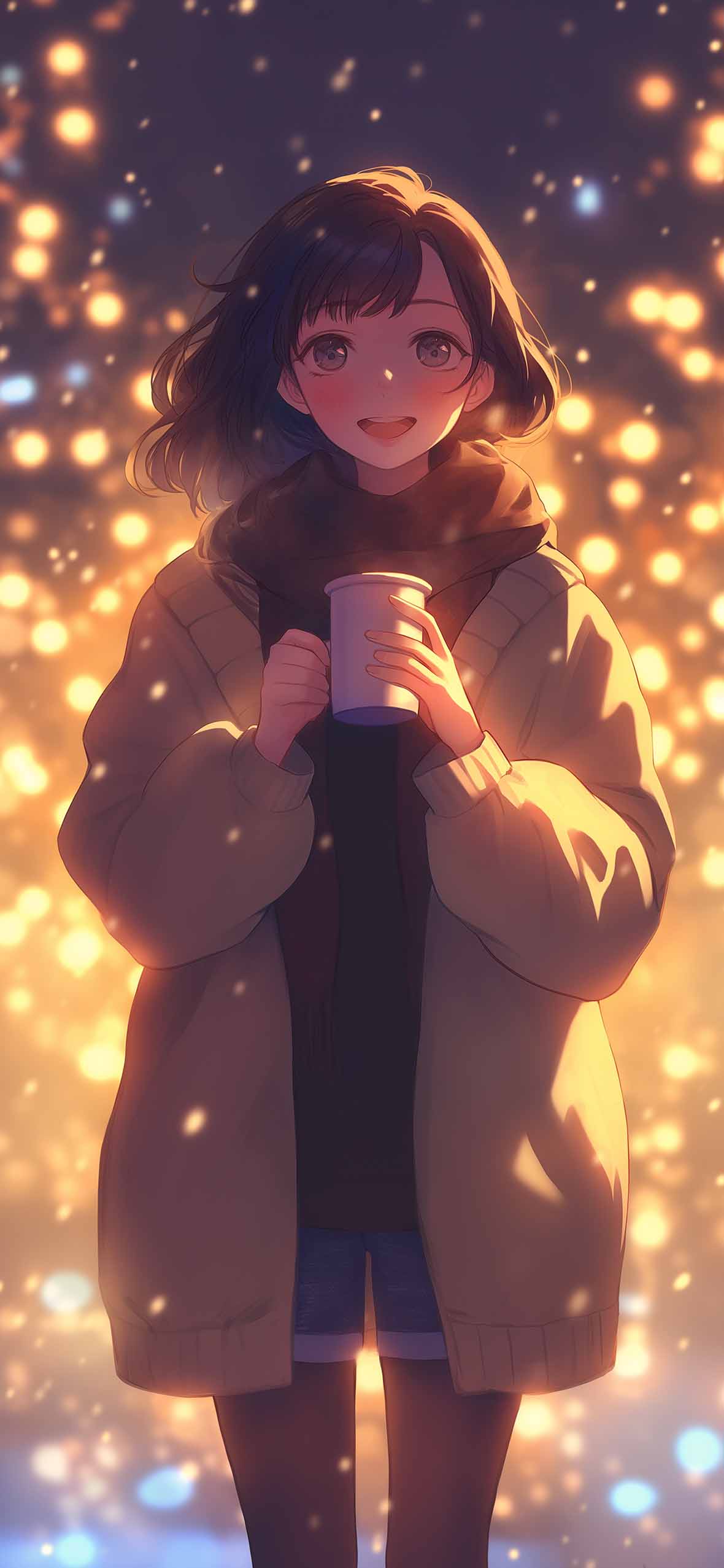 Anime Girl Cozy Winter Hot Chocolate Wallpaper