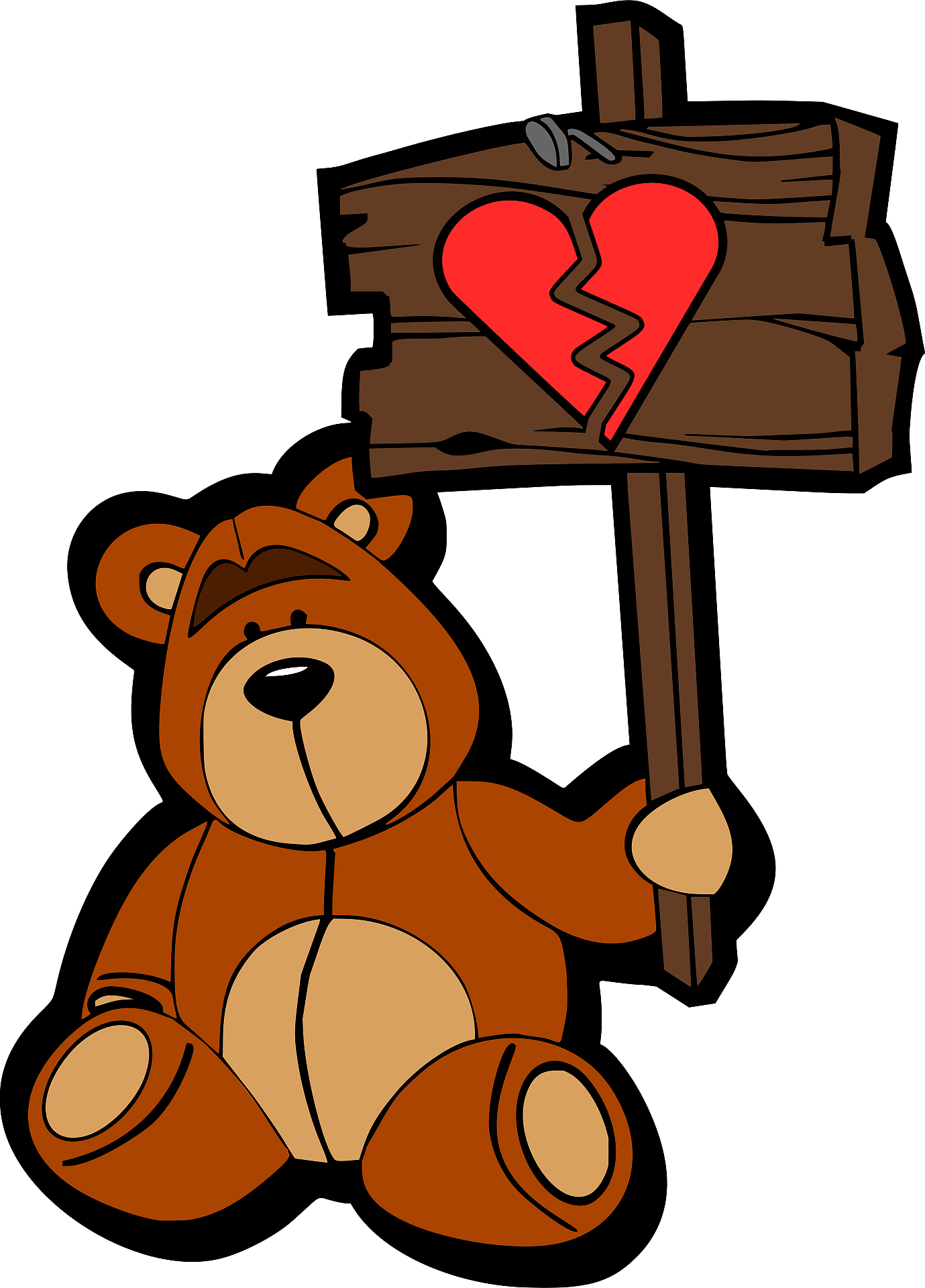 Bear with broken heart vector clipart image on creazilla.com