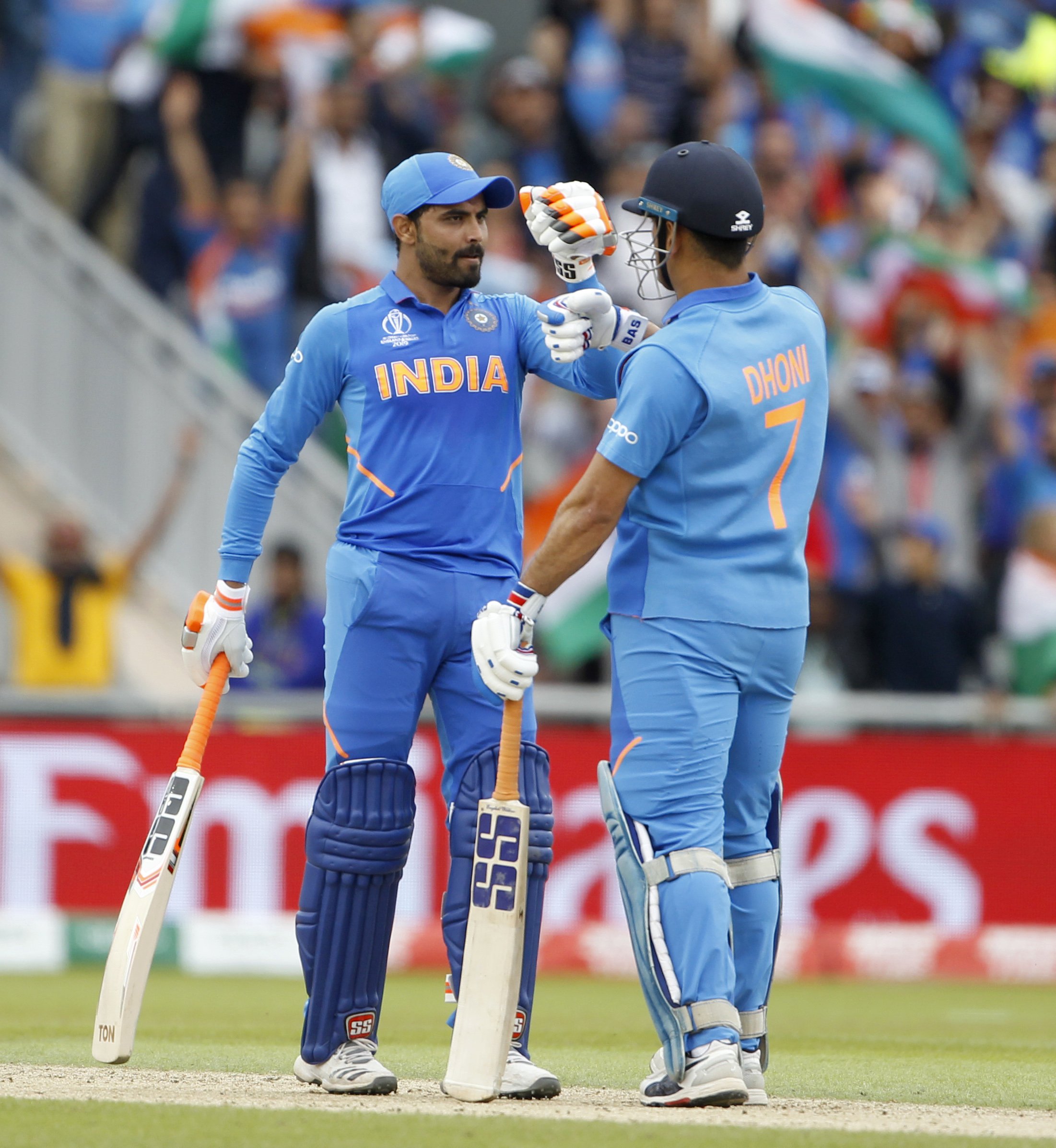 Dhoni and Jadeja cheered on for their efforts after India's World Cup exit
