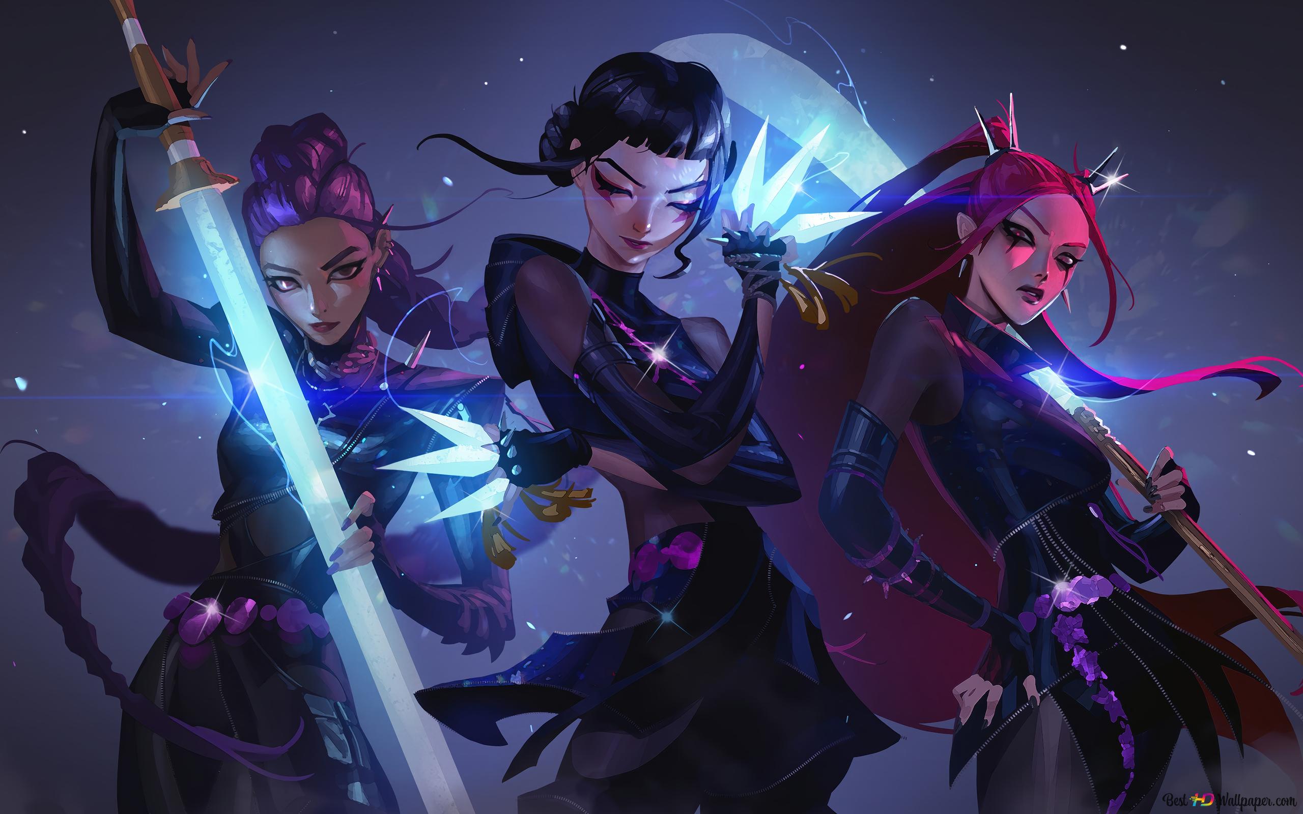 Zoey With Rumi & Mira (Huntrix Demon Girls Group). K Pop Demon Hunters 4K Wallpaper Download