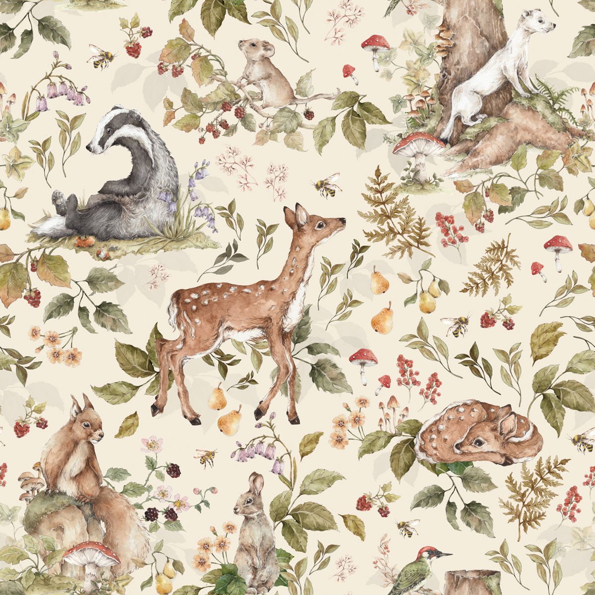 Woodland Forest Animals Light Wallpaper