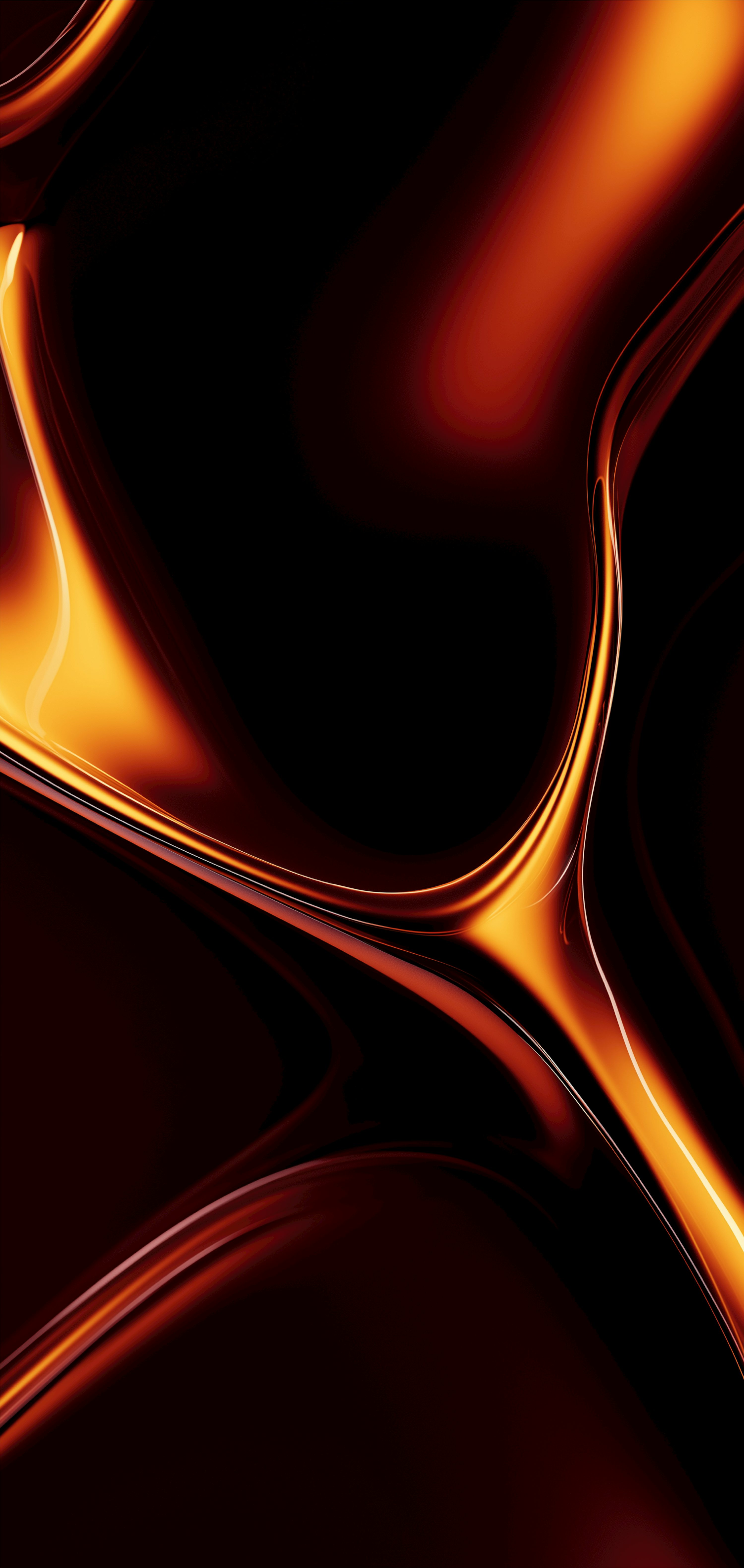 Abstract glowing orange and black fluid forms photo