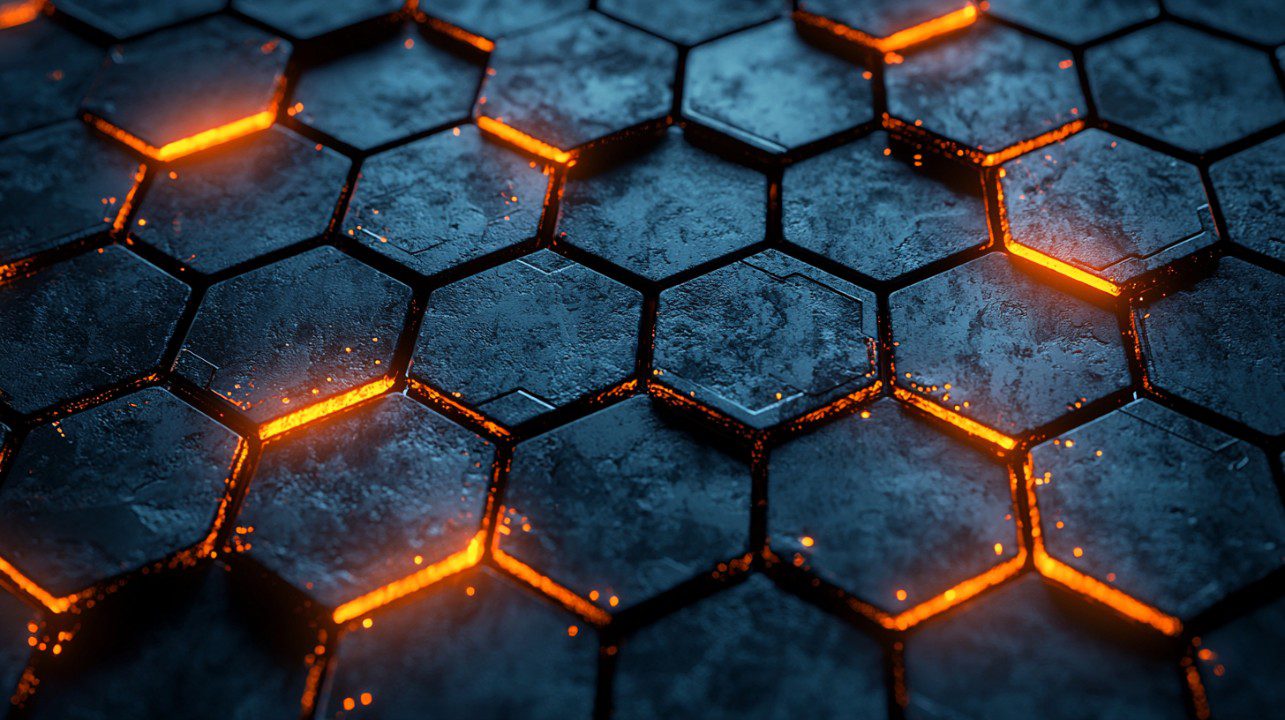 Futuristic Hexagon Tech Background with Orange Glow