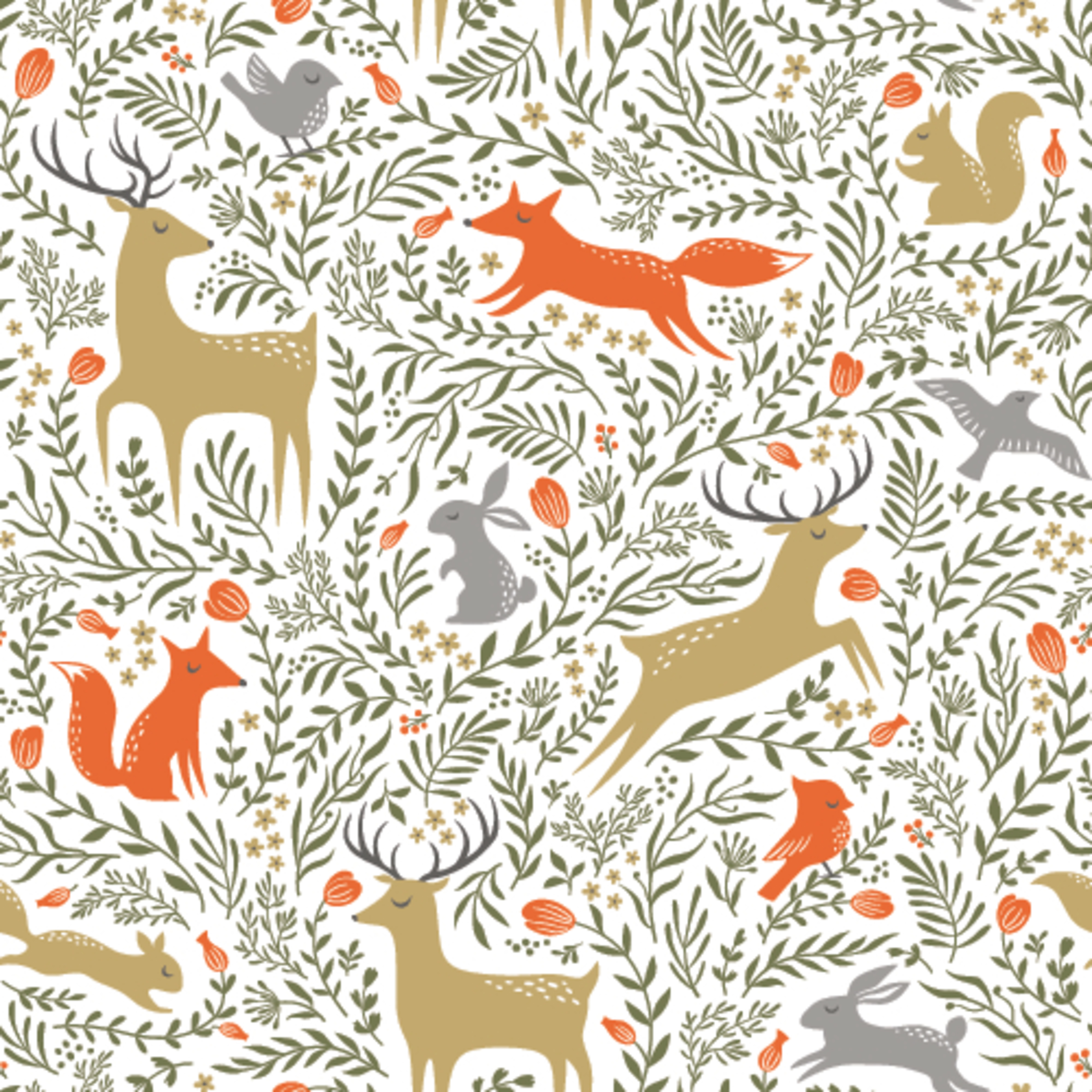 Floral Woodland Animals Wallpaper