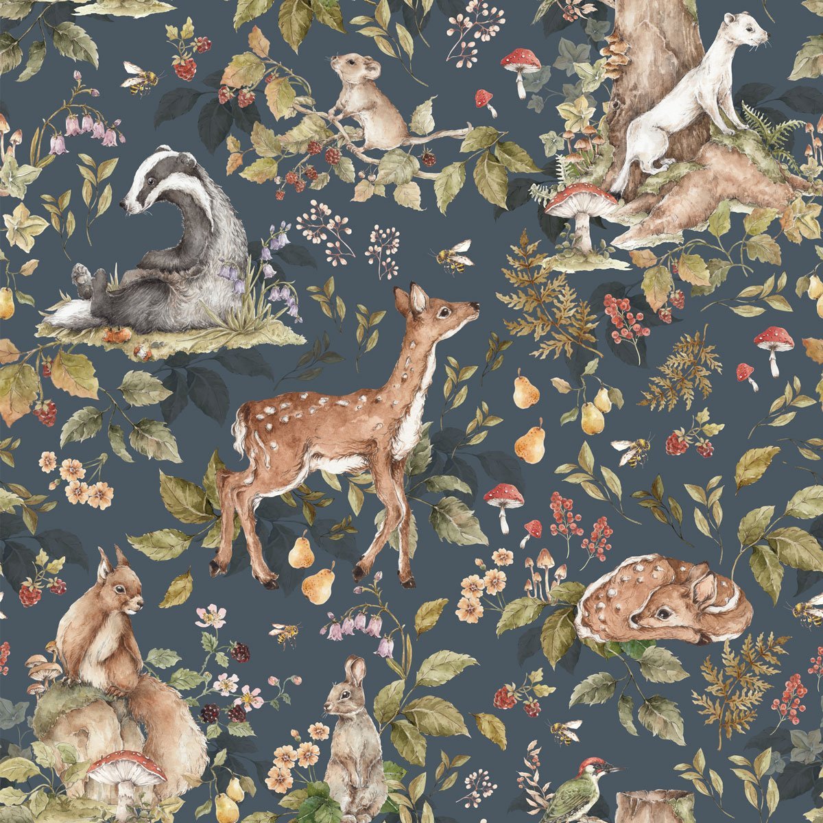 Woodland Forest Animals Dark Wallpaper