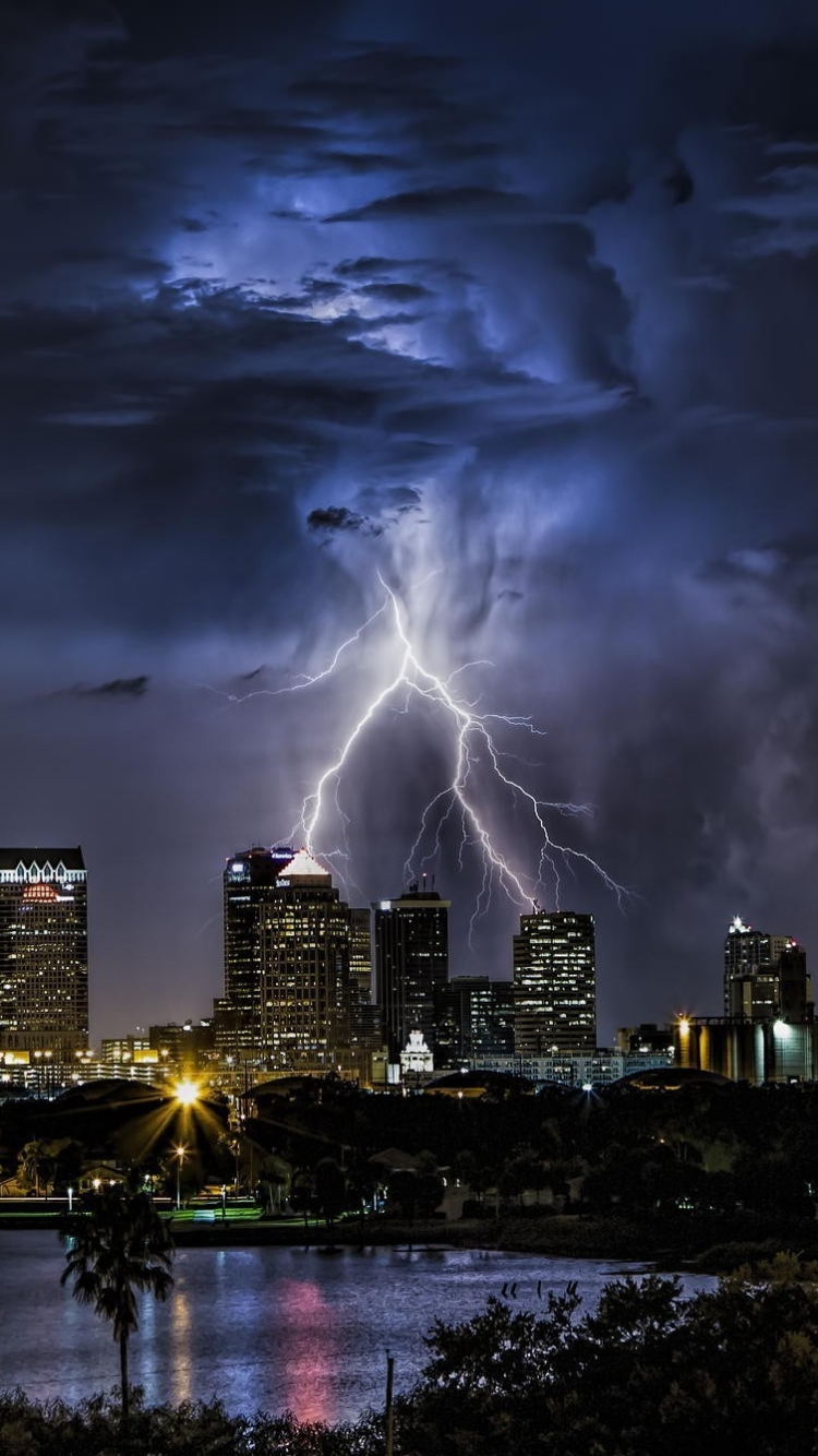 Phone wallpaper: Florida, Tampa, Cities, Man Made, Lightning 342999