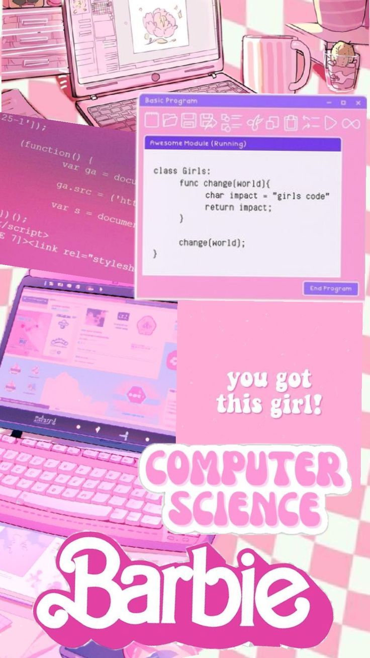 pink computer science wallpaper, girls who code, girls in stem, girls in tech, computer aesthetic, programming aesthetic, programmer, computer engineer barbie, computer science barbie