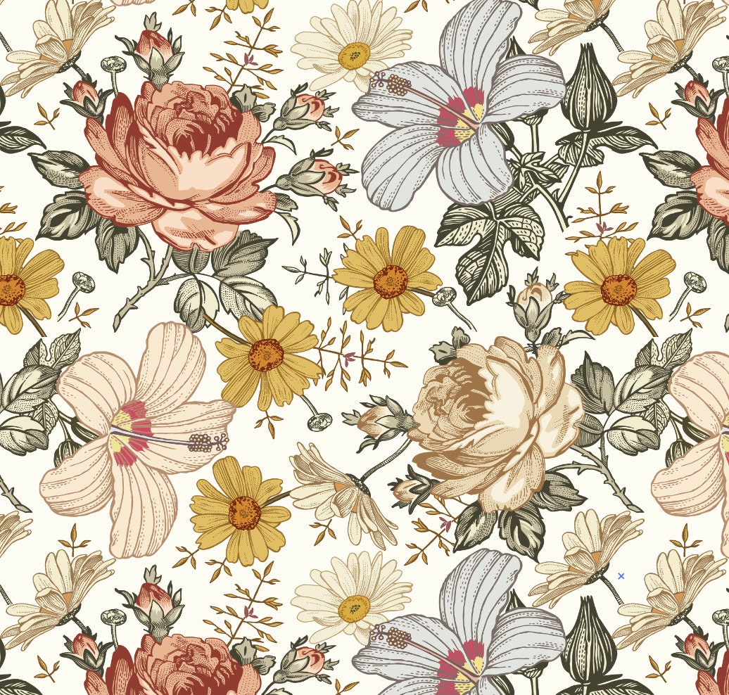 Boho Hand Drawn Floral Wallpaper WW2118