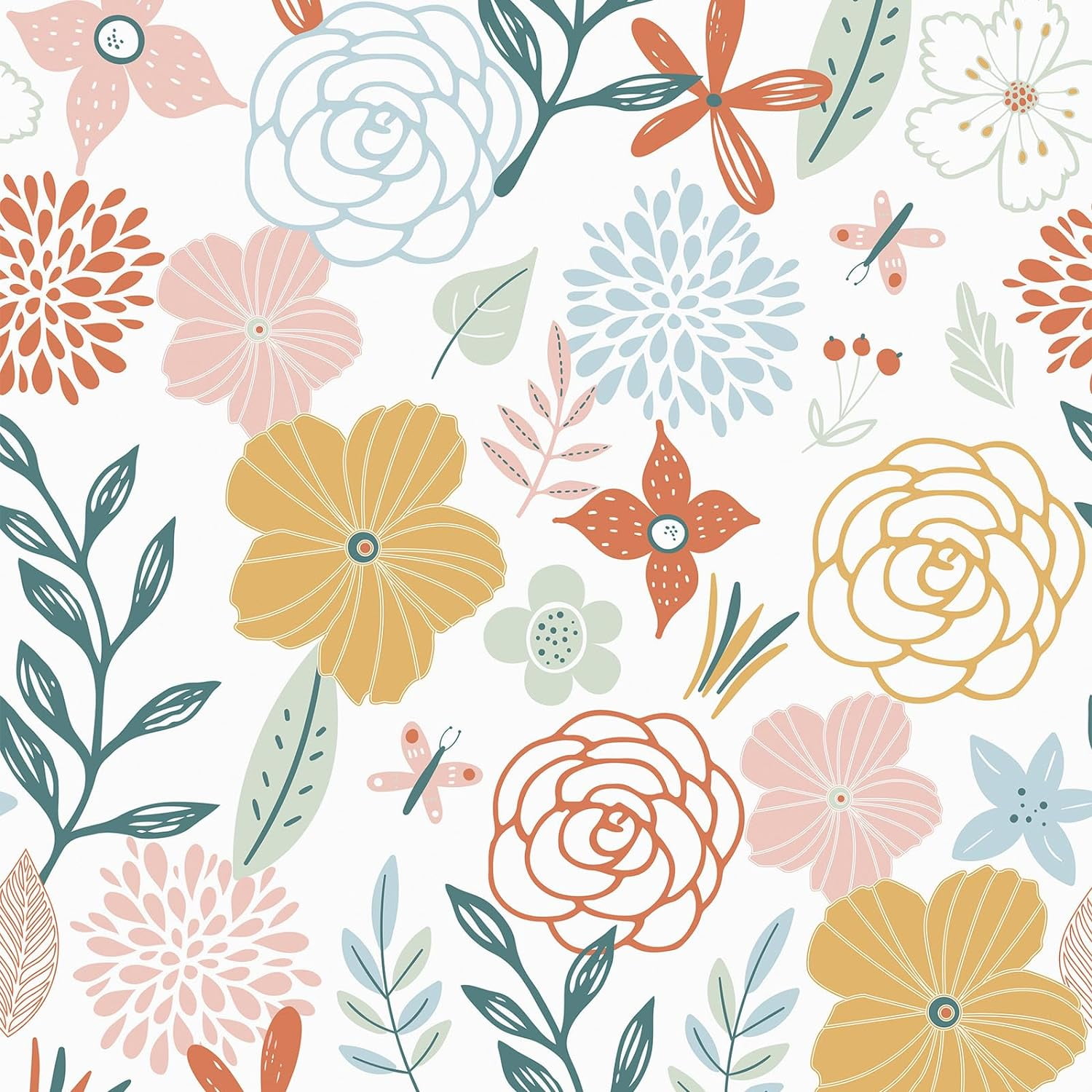 Caltero Floral Peel & Stick Wallpaper, 17.71”×118” Boho Pink Floral, Self Adhesive & Removable