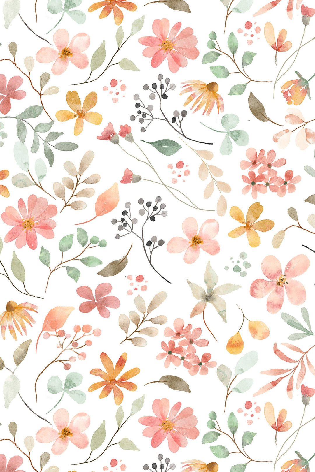 Watercolor floral wallpaper, Boho herbs