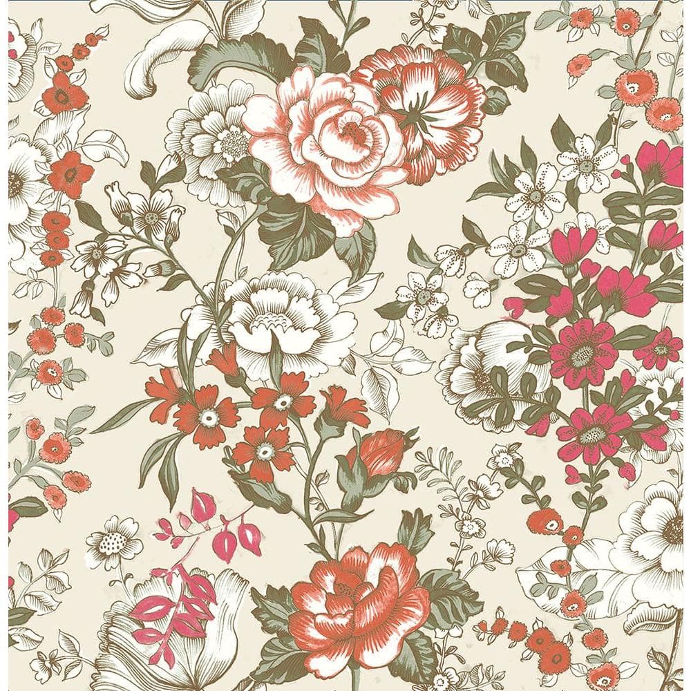 Ainsley Red Boho Floral Red Wallpaper Sample