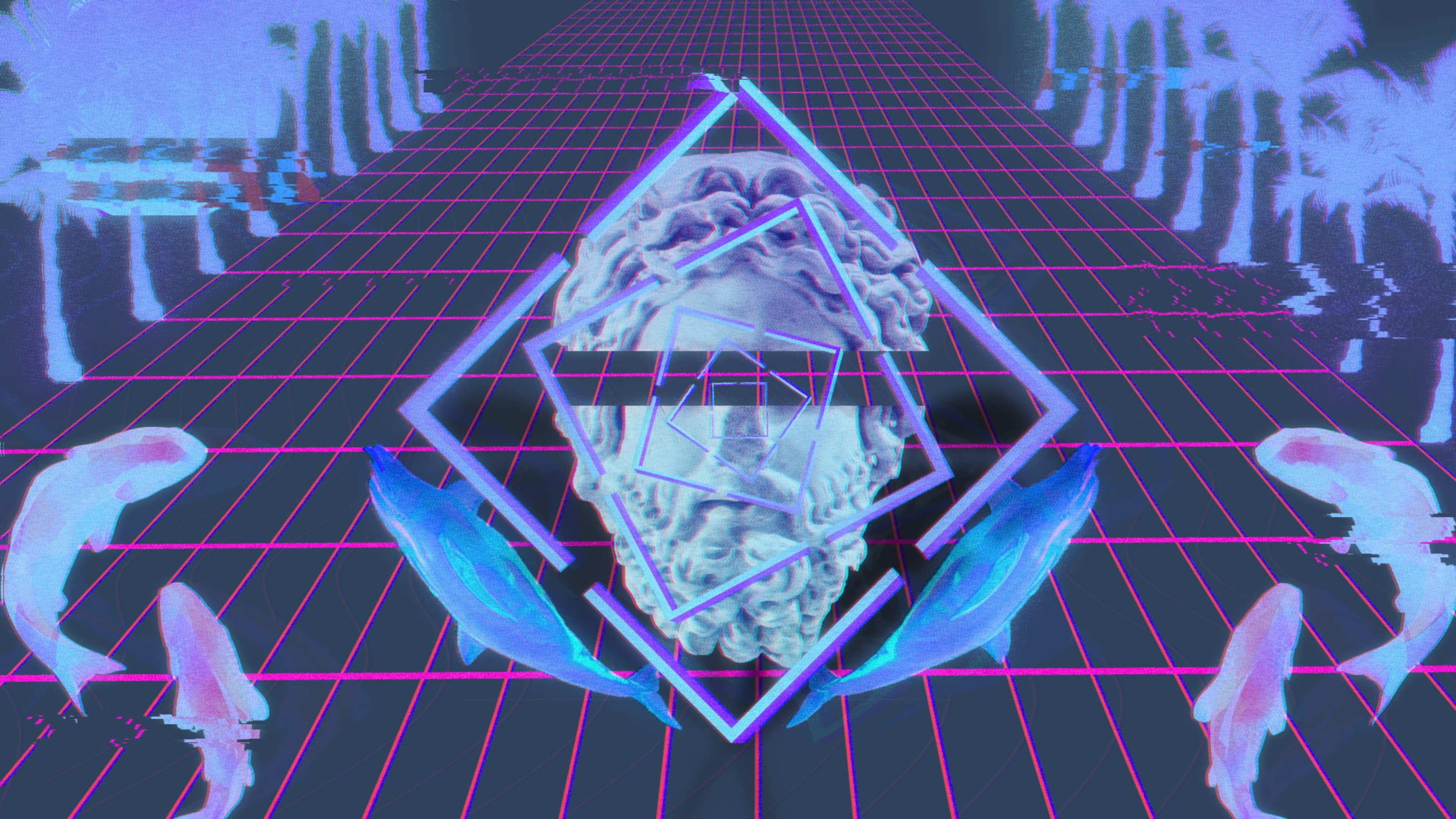 Statue Glitch Art 4K HD Vaporwave Wallpaper