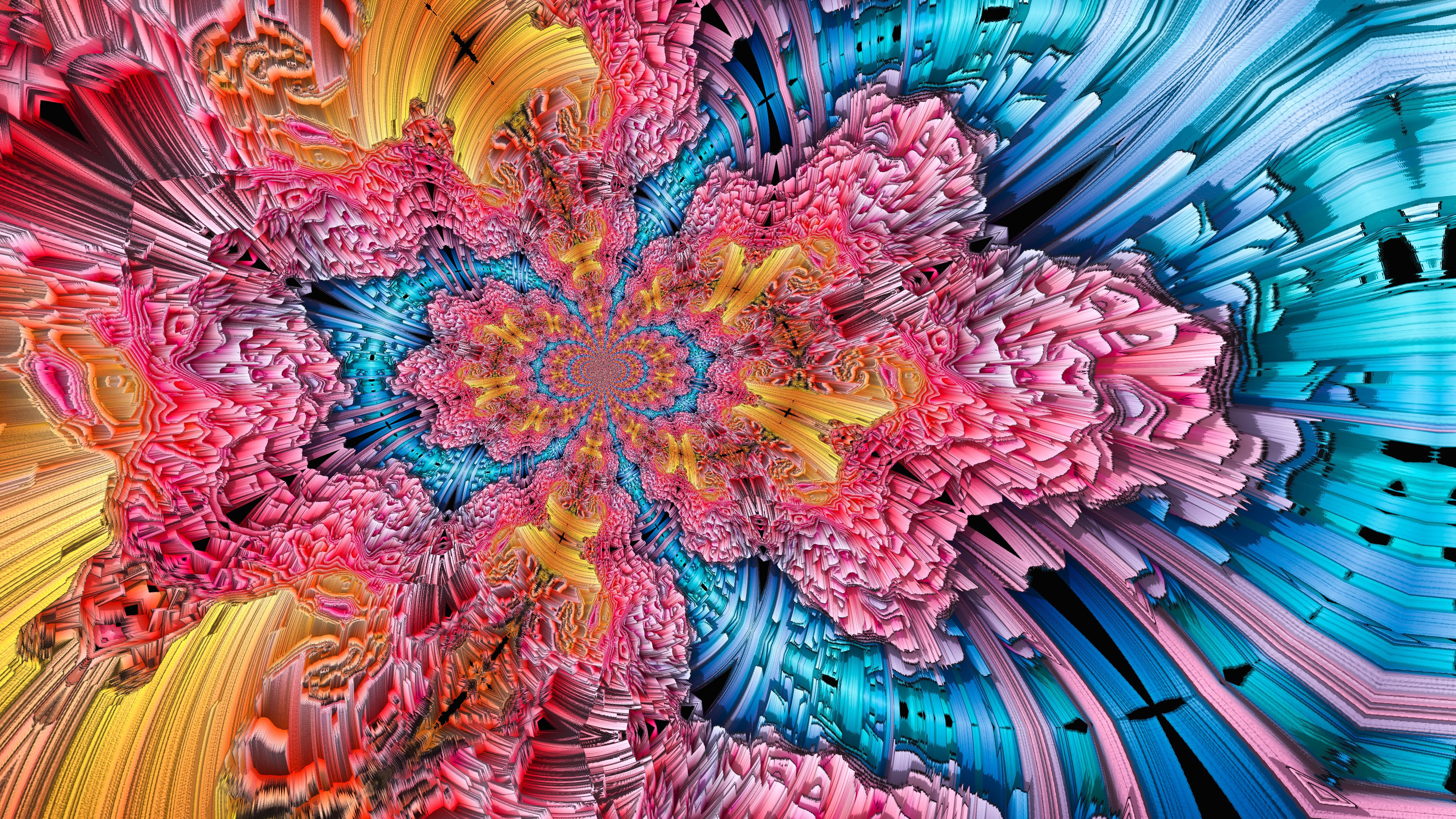 Pink Blue Yellow Glitch Art 4K HD Abstract Wallpaper