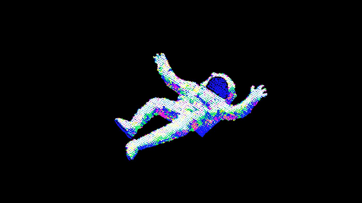 Free Spaceman Floating in Void Glitch Art Desktop Wallpaper