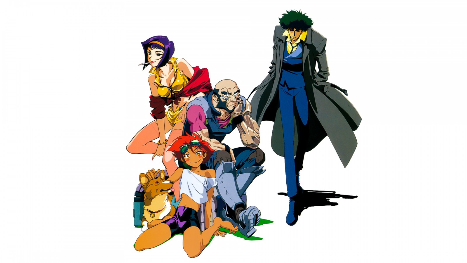 Spike Spiegel Edward Faye Valentine Jet Black In White Background HD Cowboy Bebop Wallpaper
