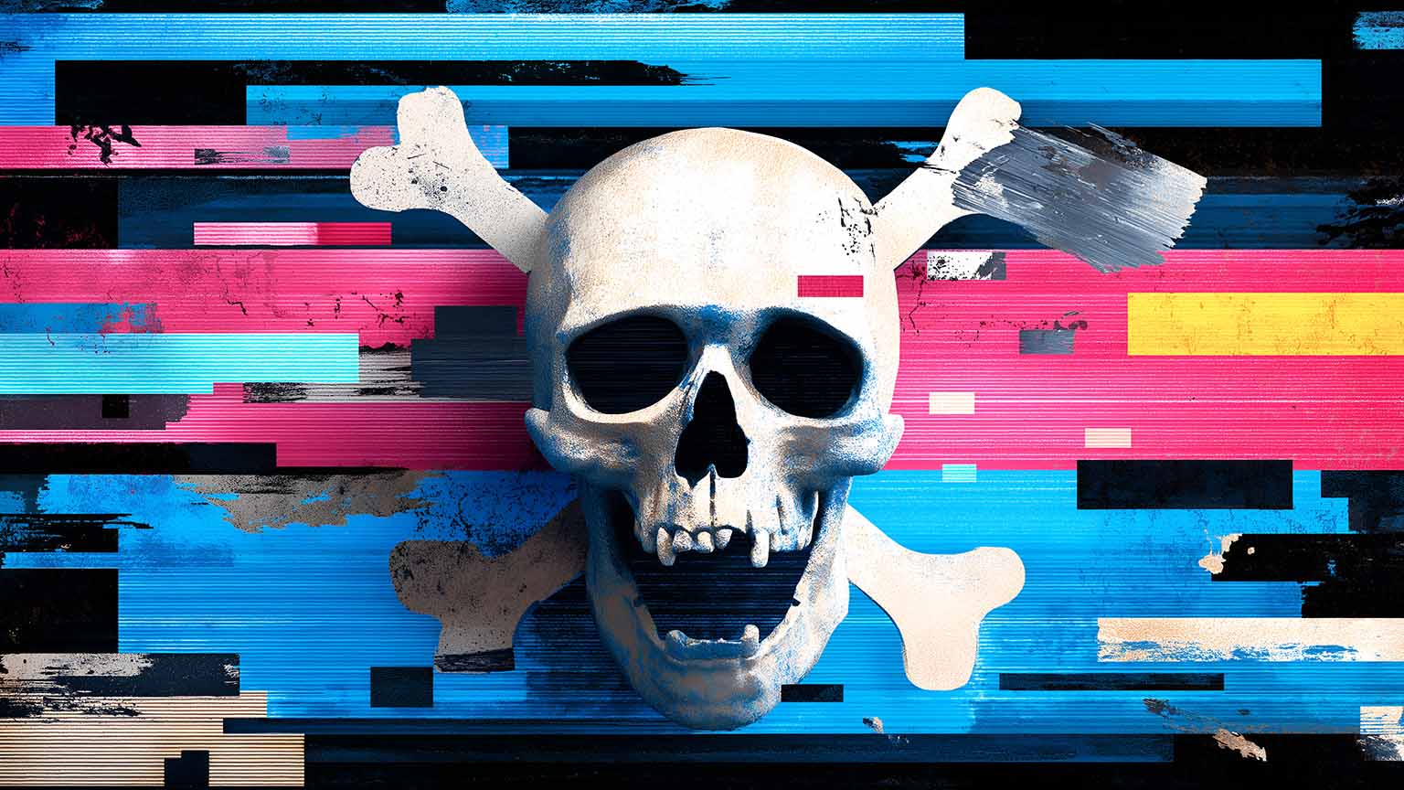 Free Skull Glitch Art Hacker Style Desktop Wallpaper 4K