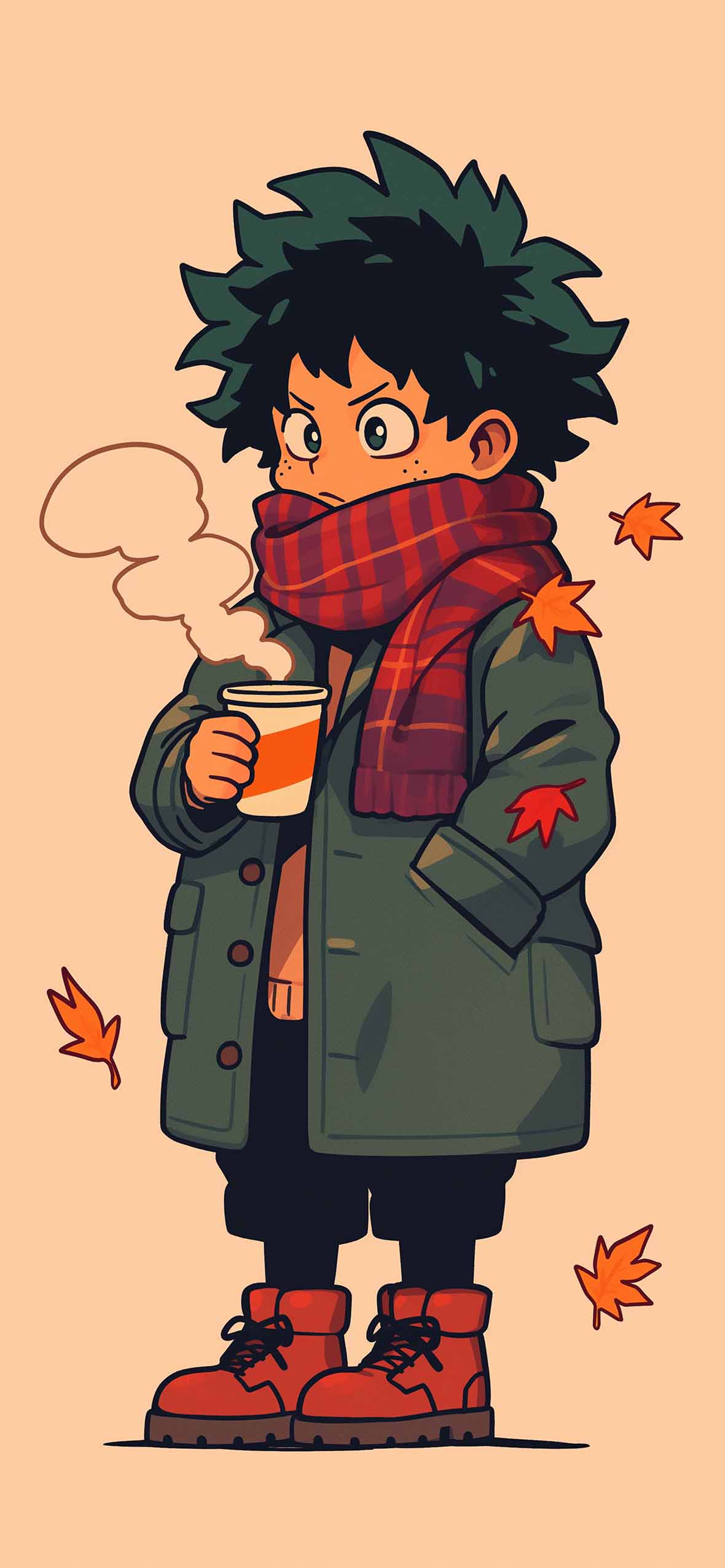 Deku Hot Coffee My Hero Academia Autumn Wallpaper iPhone
