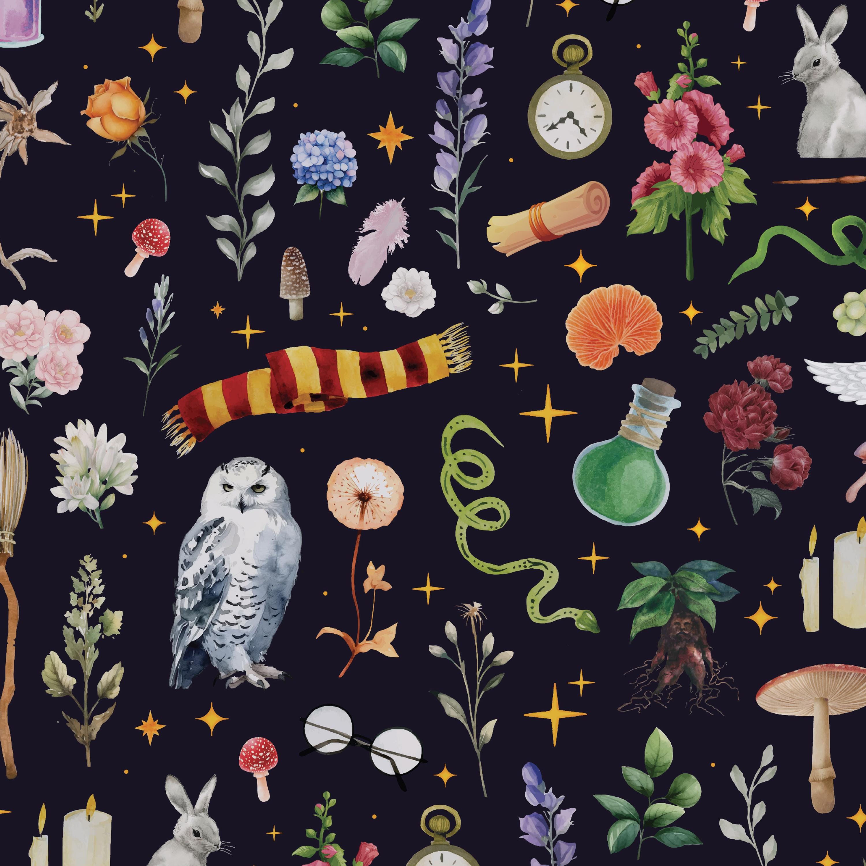 Wizard Herbology Wallpaper Botanical Print, Enchanted Garden Decor, Mystical Wizard Art, Fantasy Home Decor