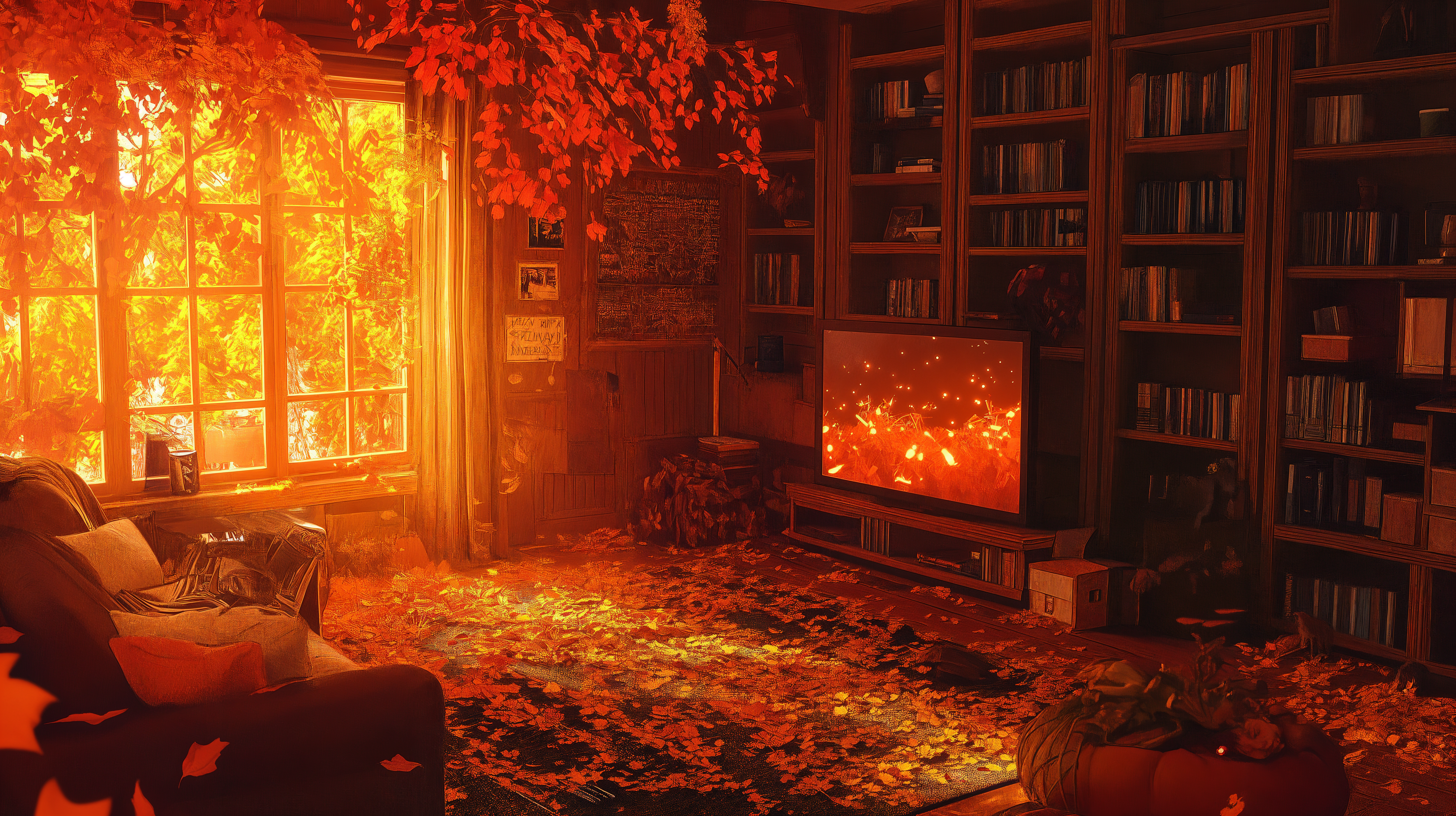 Cozy Autumn Living Room Ultra HD Wallpaper