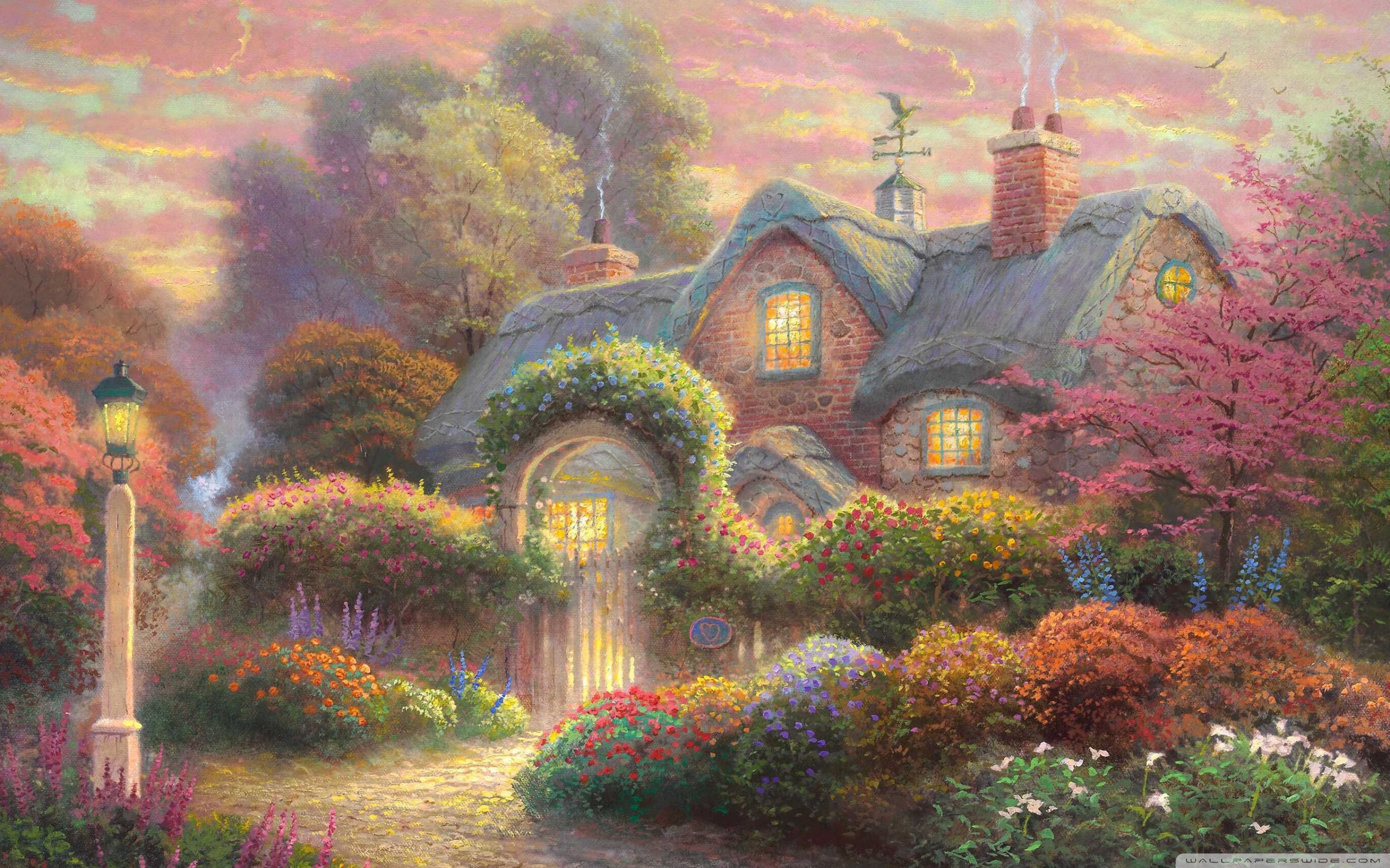 Fairytale Cottage Painting 4K UHD Wallpaper for UltraHD Desktop and TV, Smartphone and Tablet Devices