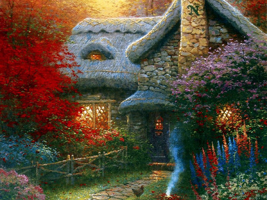 Thomas Kinkade Autumn At Ashley Cottage Wallpaper 1152x864