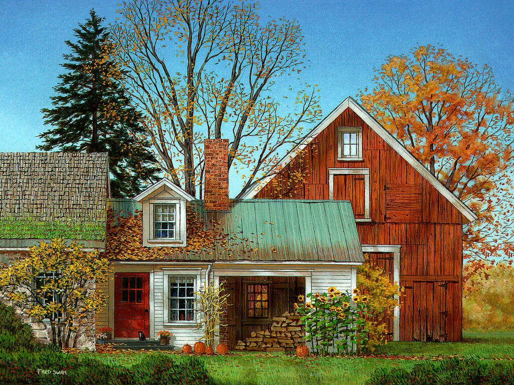Autumn by Fred Swan Fine Art Print Country House Barn Farm Landscape 13x19