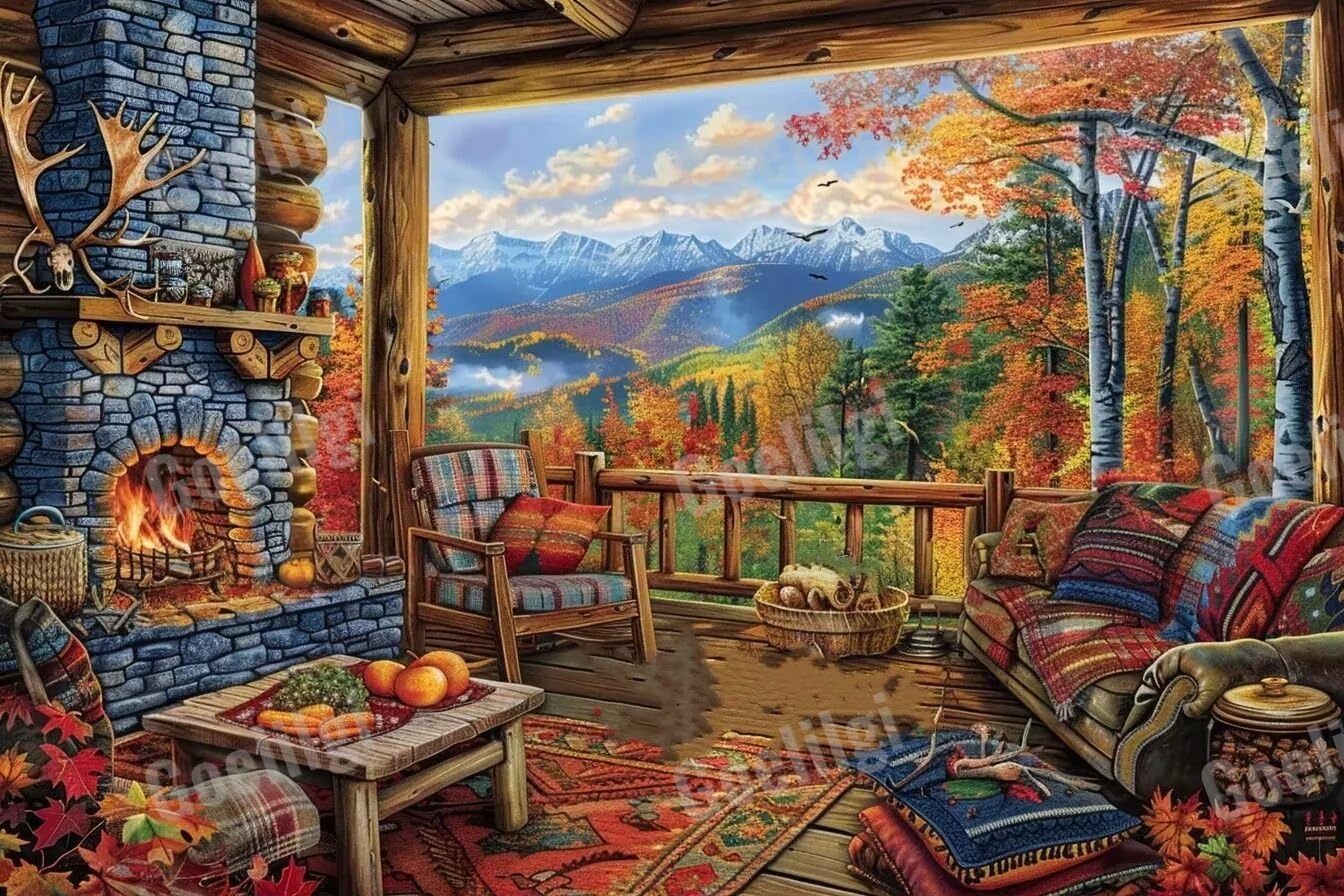 Framed Wall Art Autumn Warmth Cottage Framed Art 3D Framed Painting Four Seasons Landscape Art Oil Painting Series 24X36 inch Holiday Wall Decor Dining Room Kitchen Decor: Posters & Prints