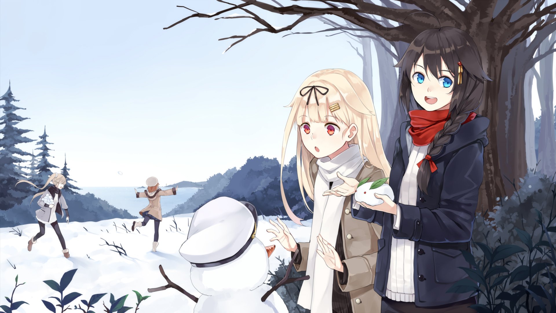 Winter Fun: HD Wallpaper of Shigure and Yuudachi in Snowy Kancolle Scene by ハオ