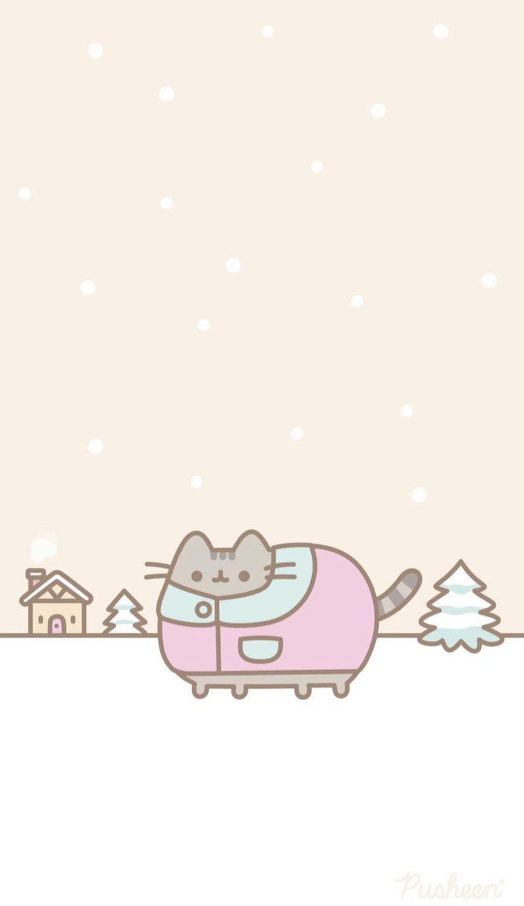 kawaii pusheen winter wallpaper ♡