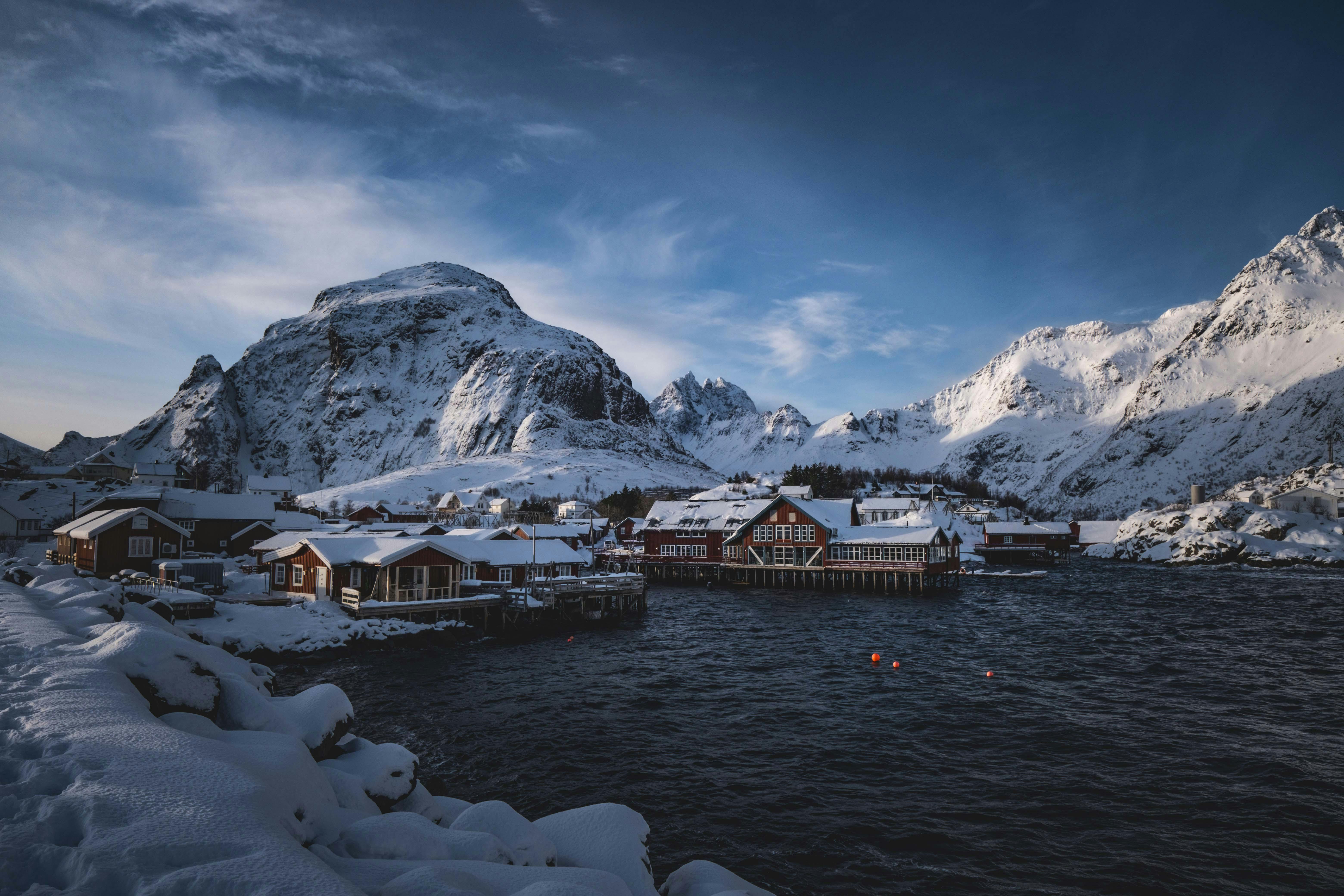 Village on Sea Coast in Norway in Winter · Free